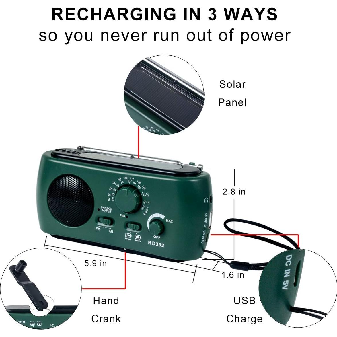 Radio de Emergencia MOLEBIT RD322T Solar y Manivela Verde