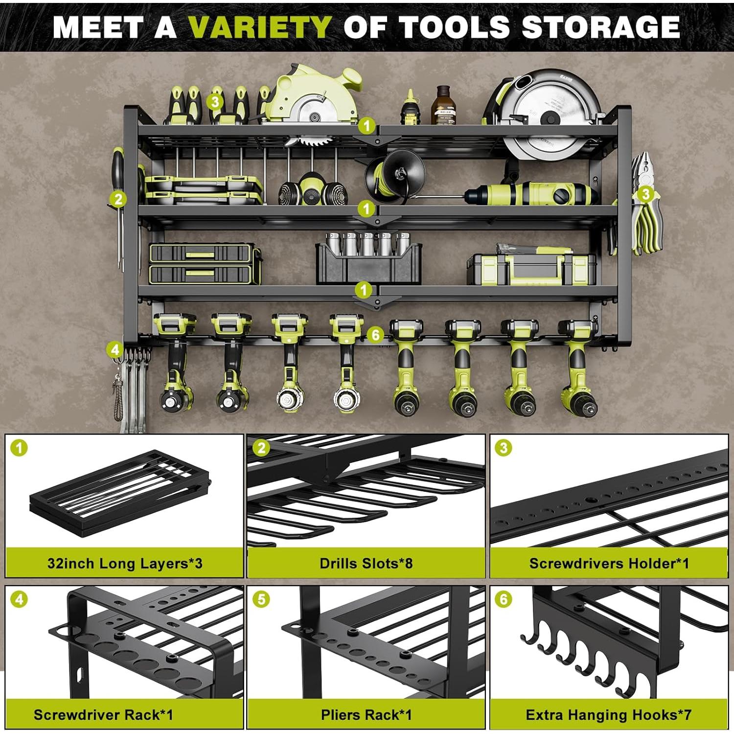 Organizador de Herramientas Montaje en Pared NattyDot Negro