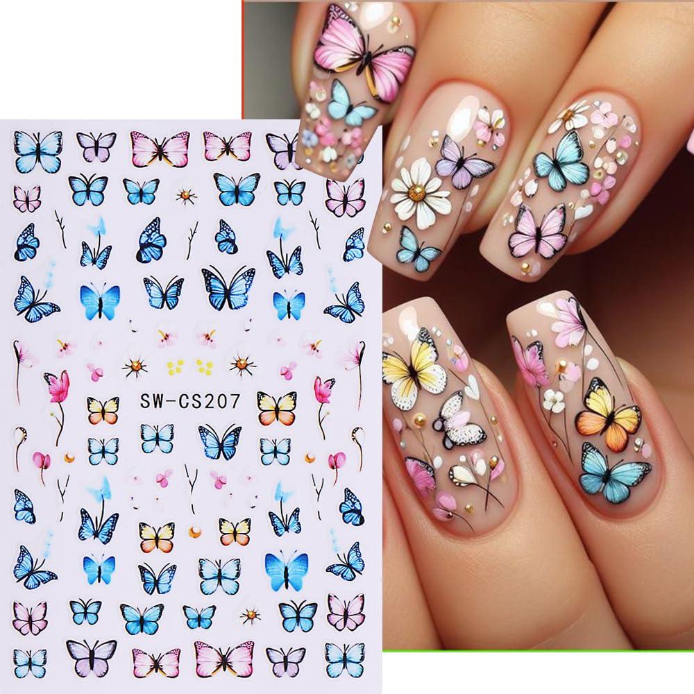 Calcomanías de Uñas 3D Mariposa y Flores LPOODDNU - 6 Hojas