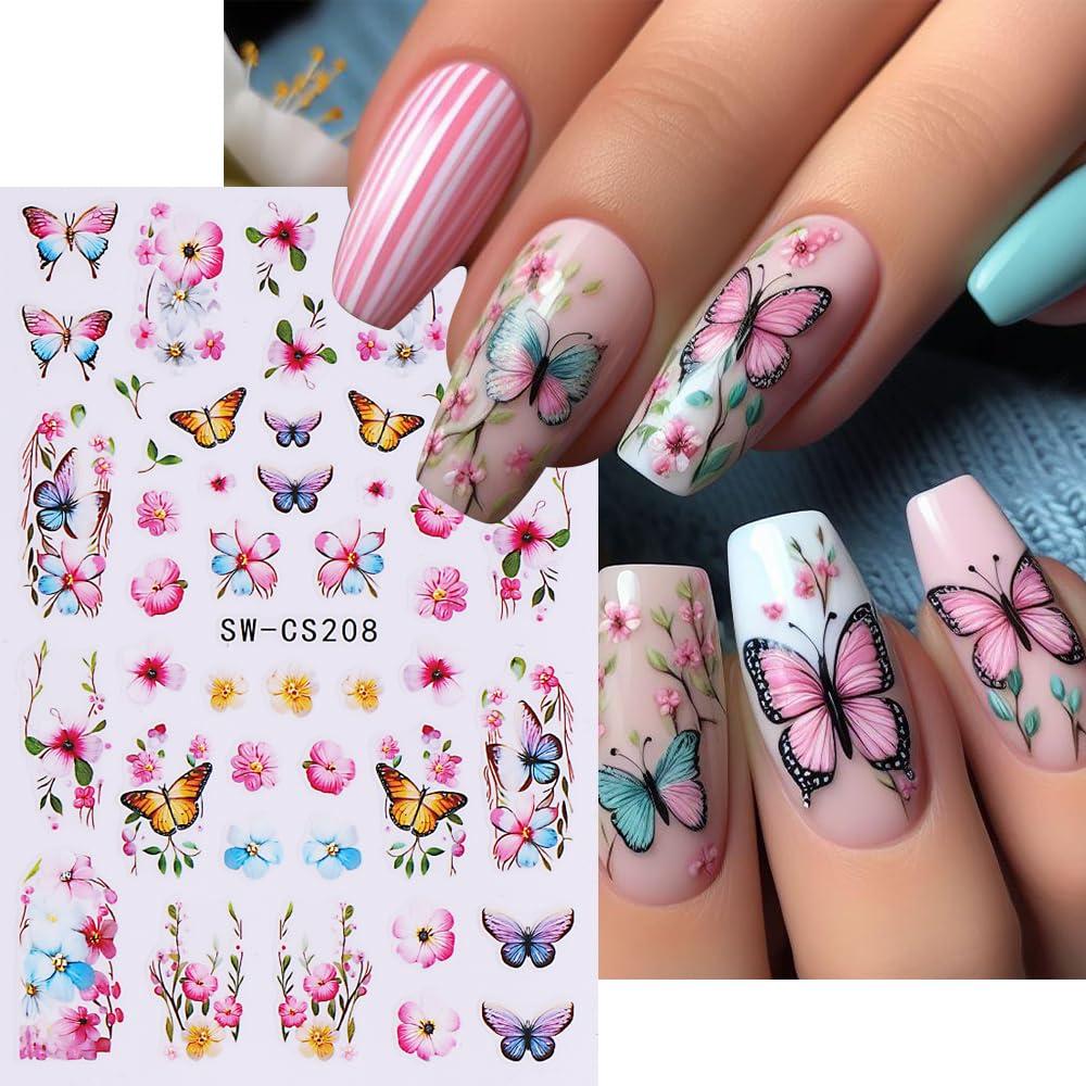 Calcomanías de Uñas 3D Mariposa y Flores LPOODDNU - 6 Hojas