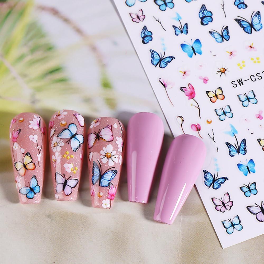 Calcomanías de Uñas 3D Mariposa y Flores LPOODDNU - 6 Hojas