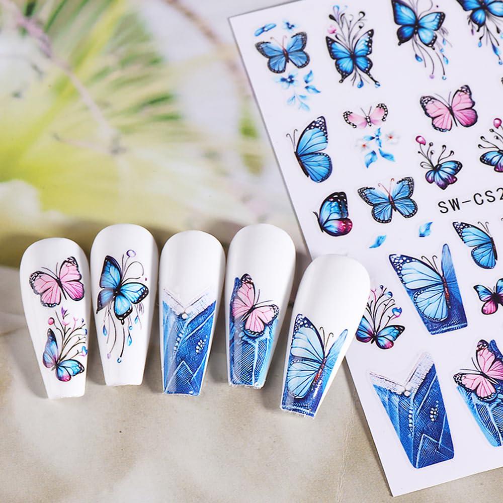 Calcomanías de Uñas 3D Mariposa y Flores LPOODDNU - 6 Hojas
