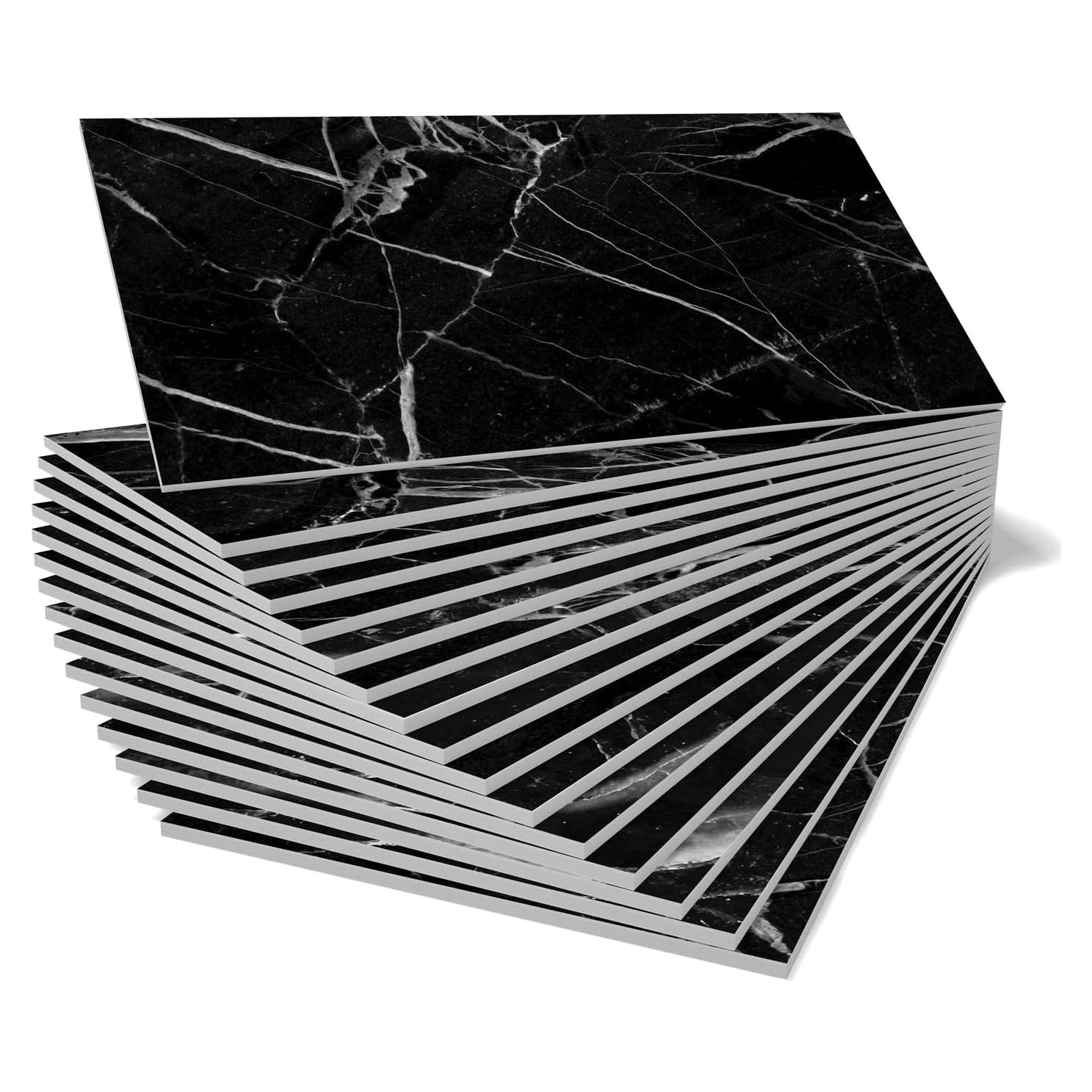 16 Azulejos Autoadhesivos de Mármol Negro 10.16x20.32 cm Adreamer90