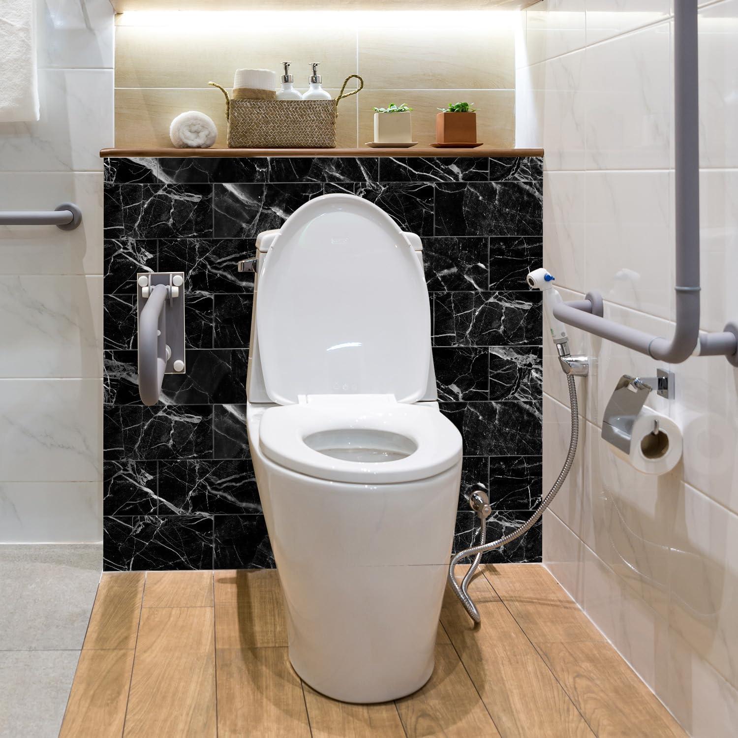 16 Azulejos Autoadhesivos de Mármol Negro 10.16x20.32 cm Adreamer90