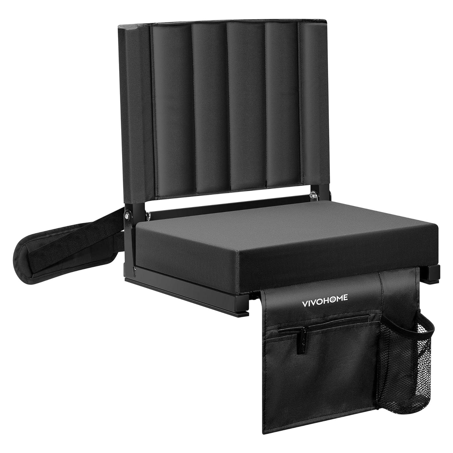 Asiento Plegable para Estadio VIVOHOME Negro con Soporte Espalda