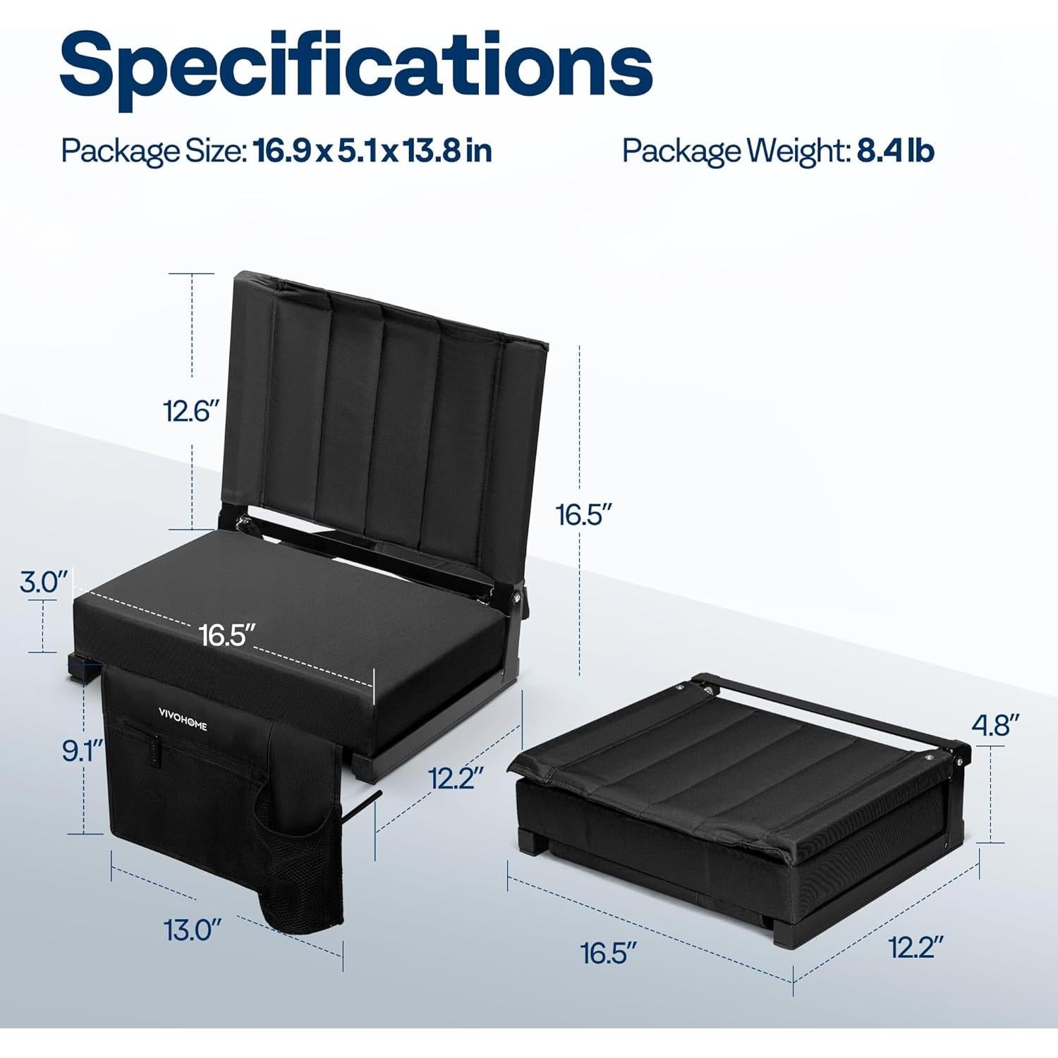 Asiento Plegable para Estadio VIVOHOME Negro con Soporte Espalda