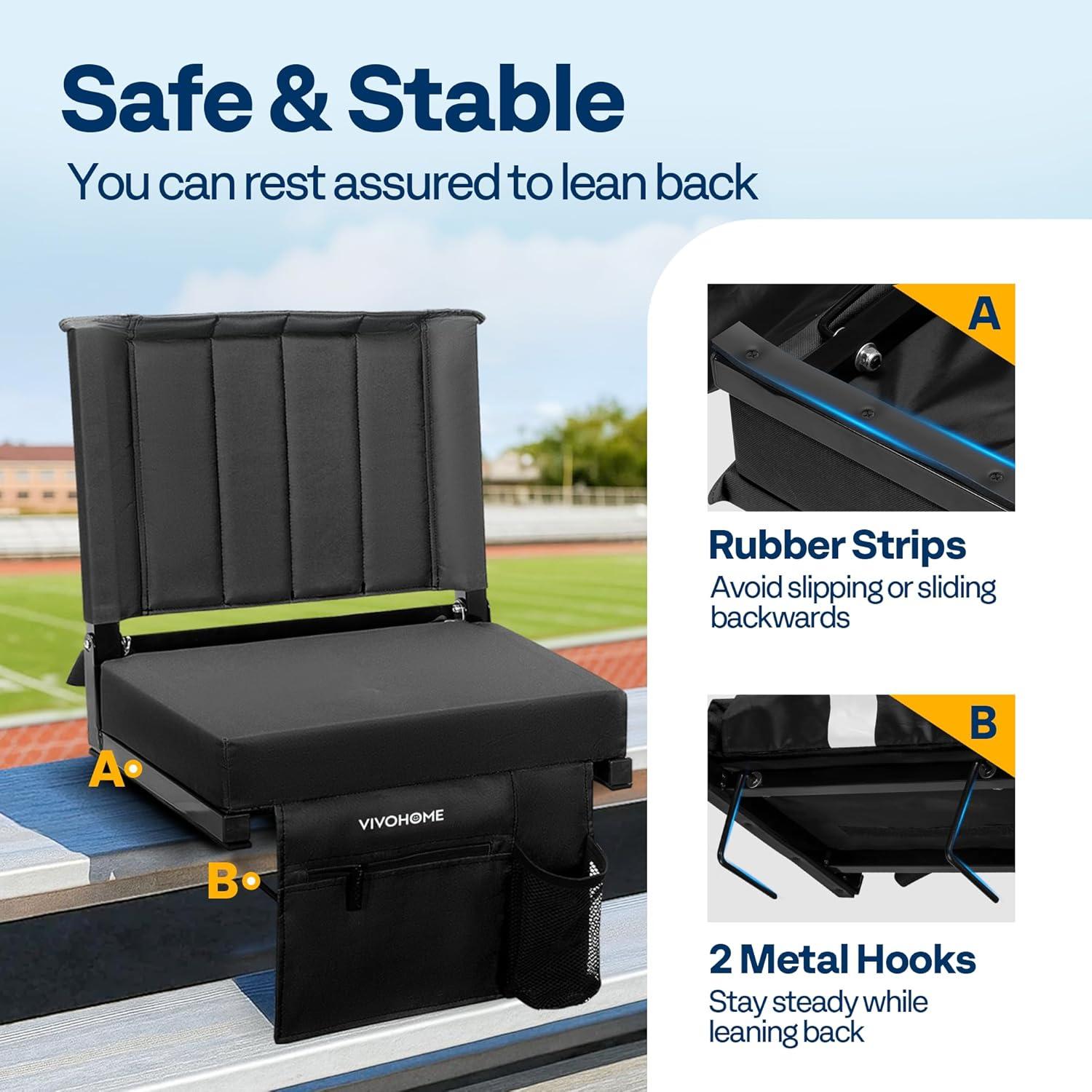 Asiento Plegable para Estadio VIVOHOME Negro con Soporte Espalda