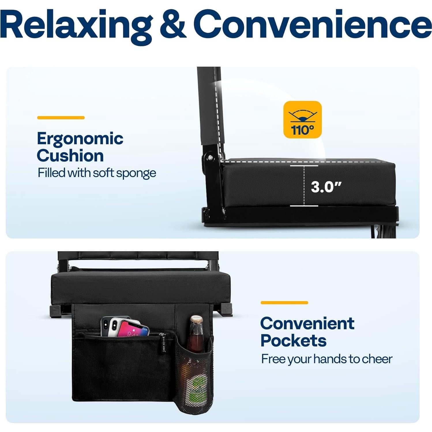 Asiento Plegable para Estadio VIVOHOME Negro con Soporte Espalda