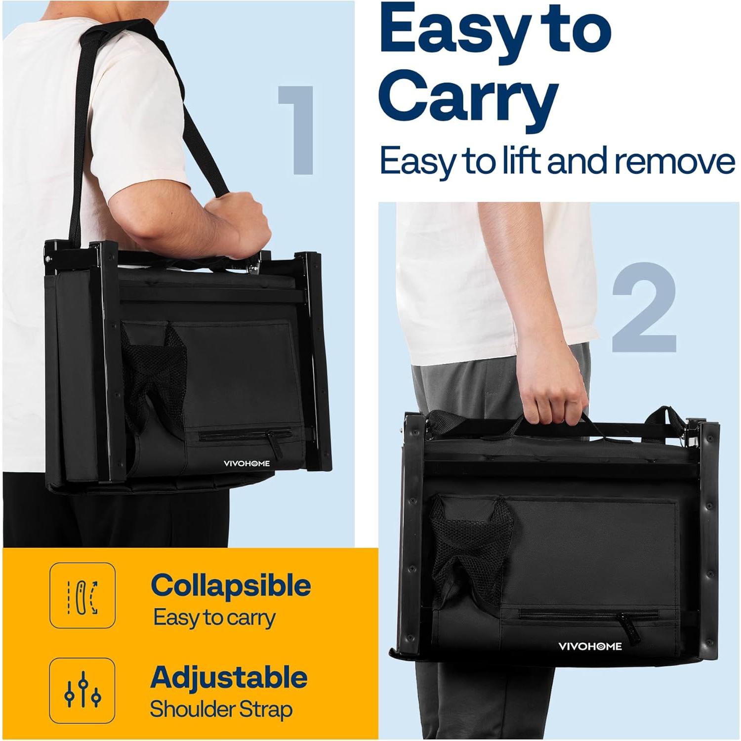 Asiento Plegable para Estadio VIVOHOME Negro con Soporte Espalda