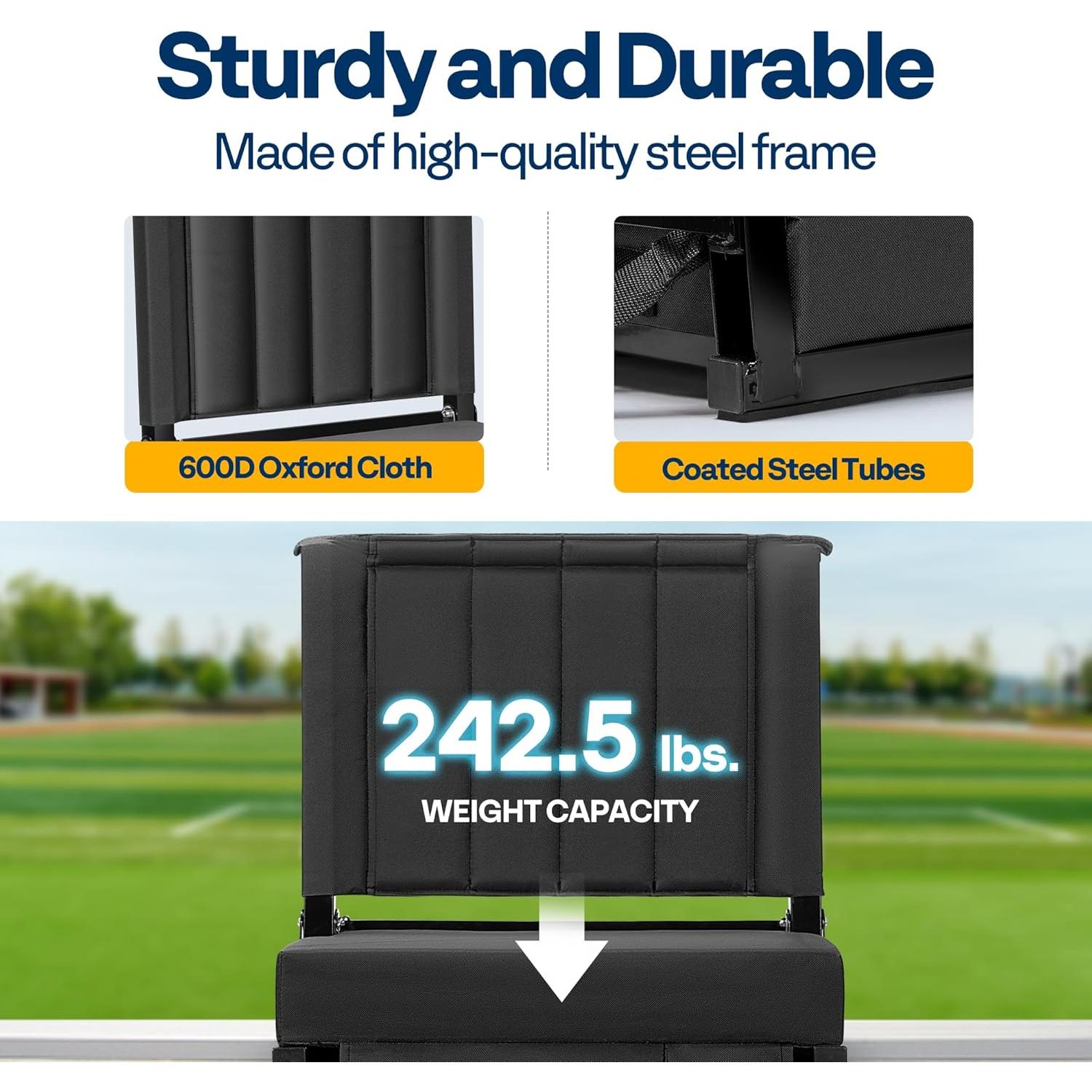 Asiento Plegable para Estadio VIVOHOME Negro con Soporte Espalda