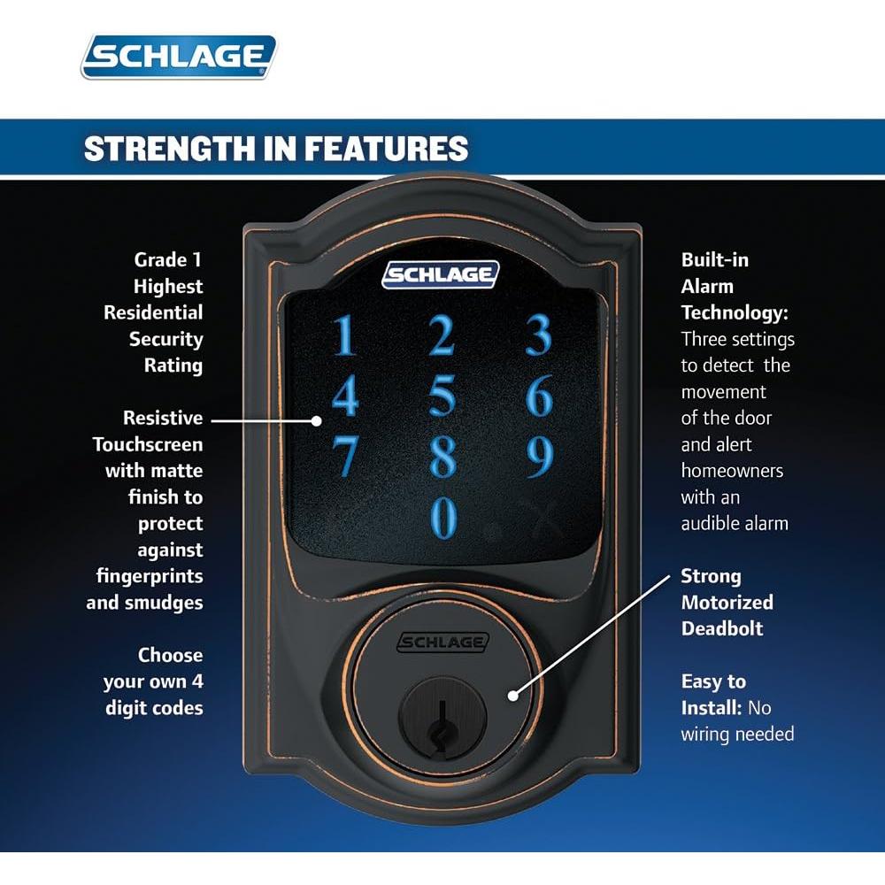 Cerradura Inteligente Schlage Connect Camelot con Alarma y Pantalla Táctil