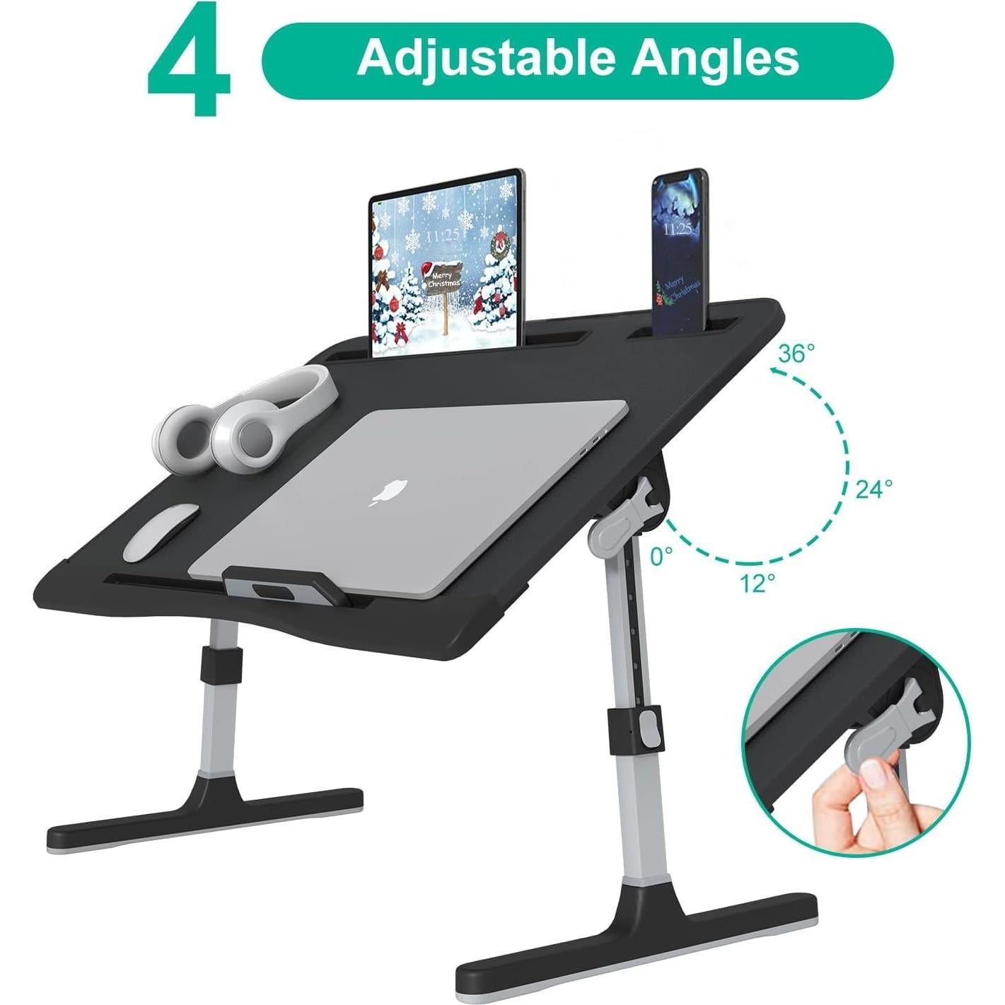 Mesa de bandeja para cama KLEAR ajustable negra 60x34cm