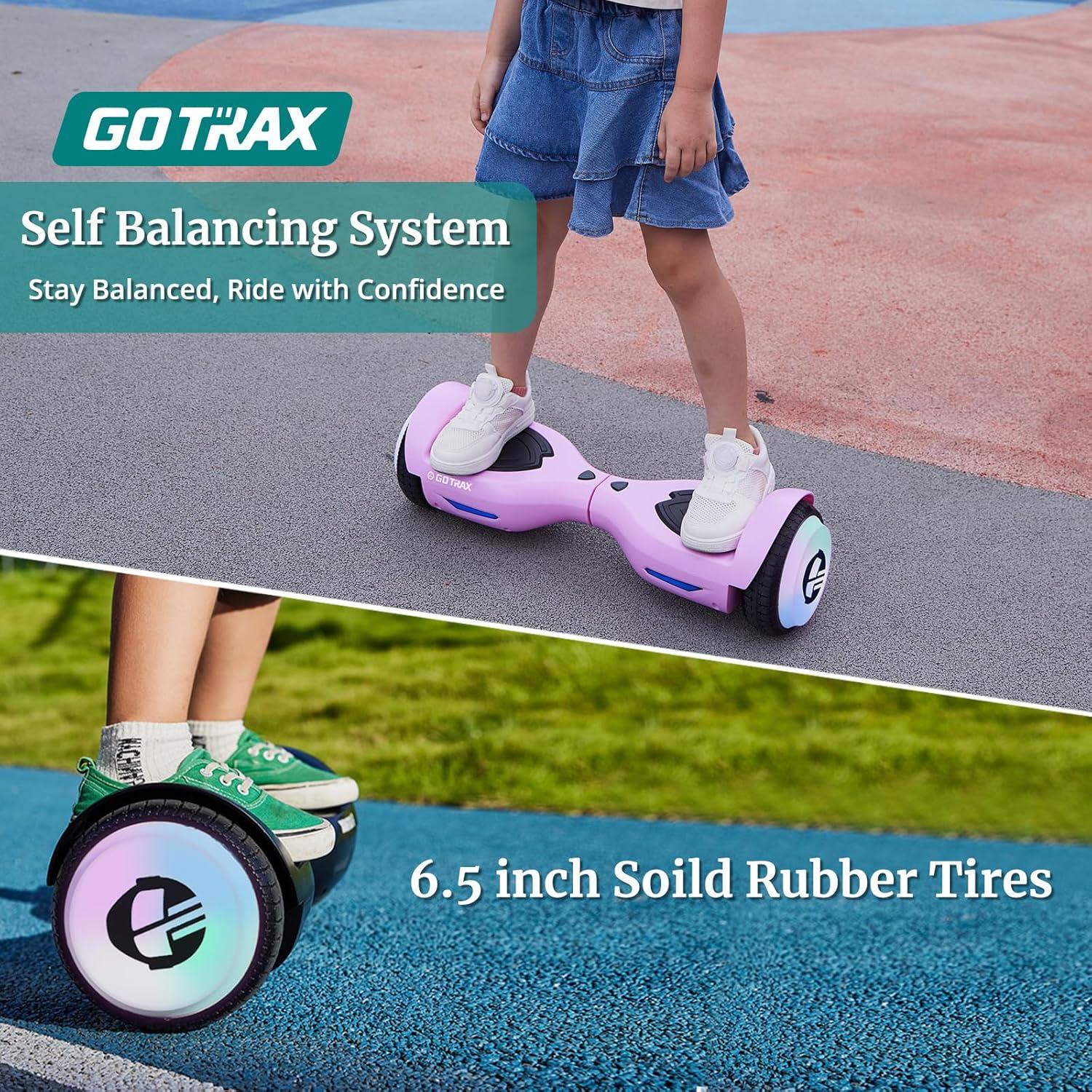 Gotrax Hoverboard with 6.5" LED Wheels & Headlight, Max 4/5 Miles Range, 6.2mph Power by Dual Brushless Motor, UL2272 Certified and 50.4Wh/65.52Wh Battery Self Balancing Scooters for 44-176lbs Kids