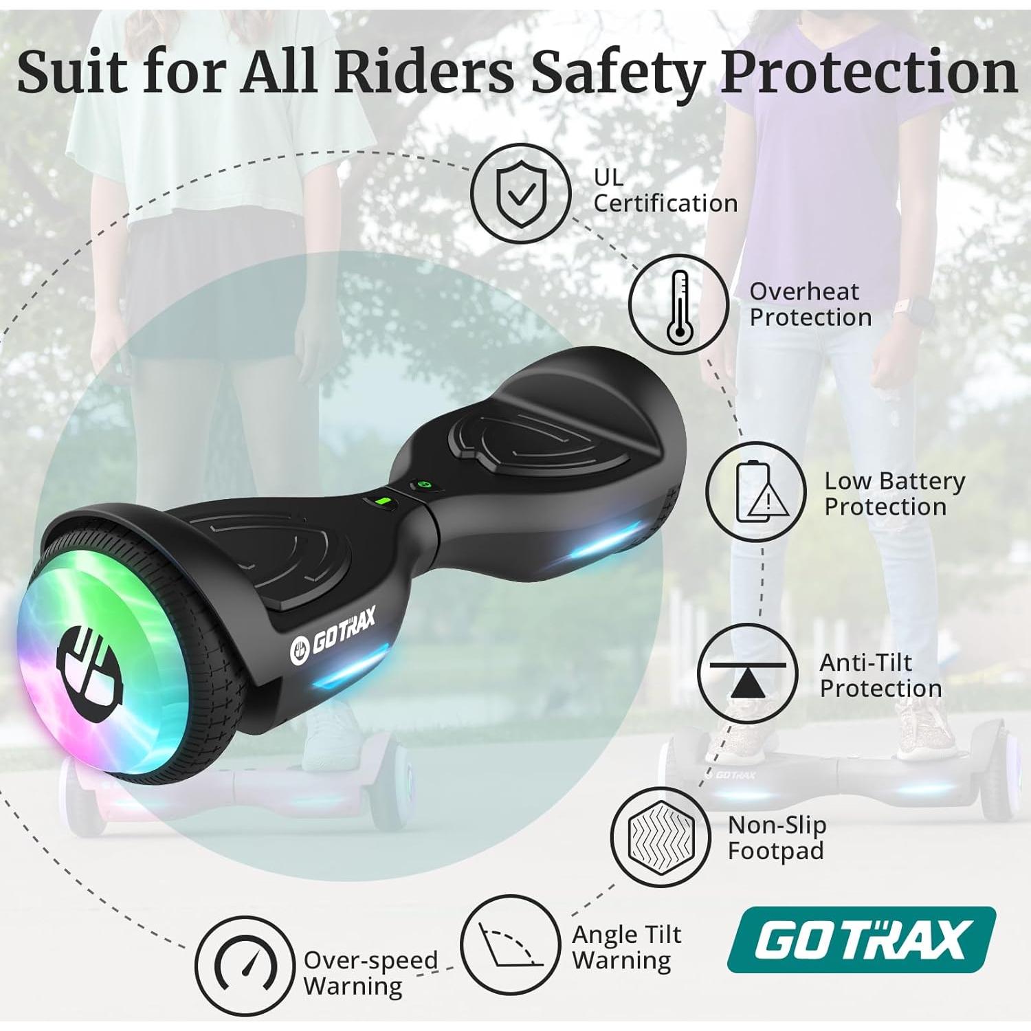 Gotrax Hoverboard with 6.5" LED Wheels & Headlight, Max 4/5 Miles Range, 6.2mph Power by Dual Brushless Motor, UL2272 Certified and 50.4Wh/65.52Wh Battery Self Balancing Scooters for 44-176lbs Kids