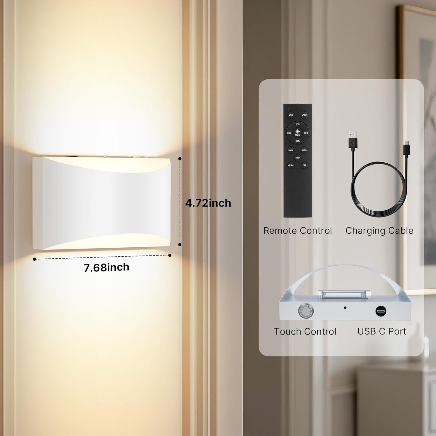 Apliques de Pared Inalámbricos FOLKSMATE Set de 2 Recargables