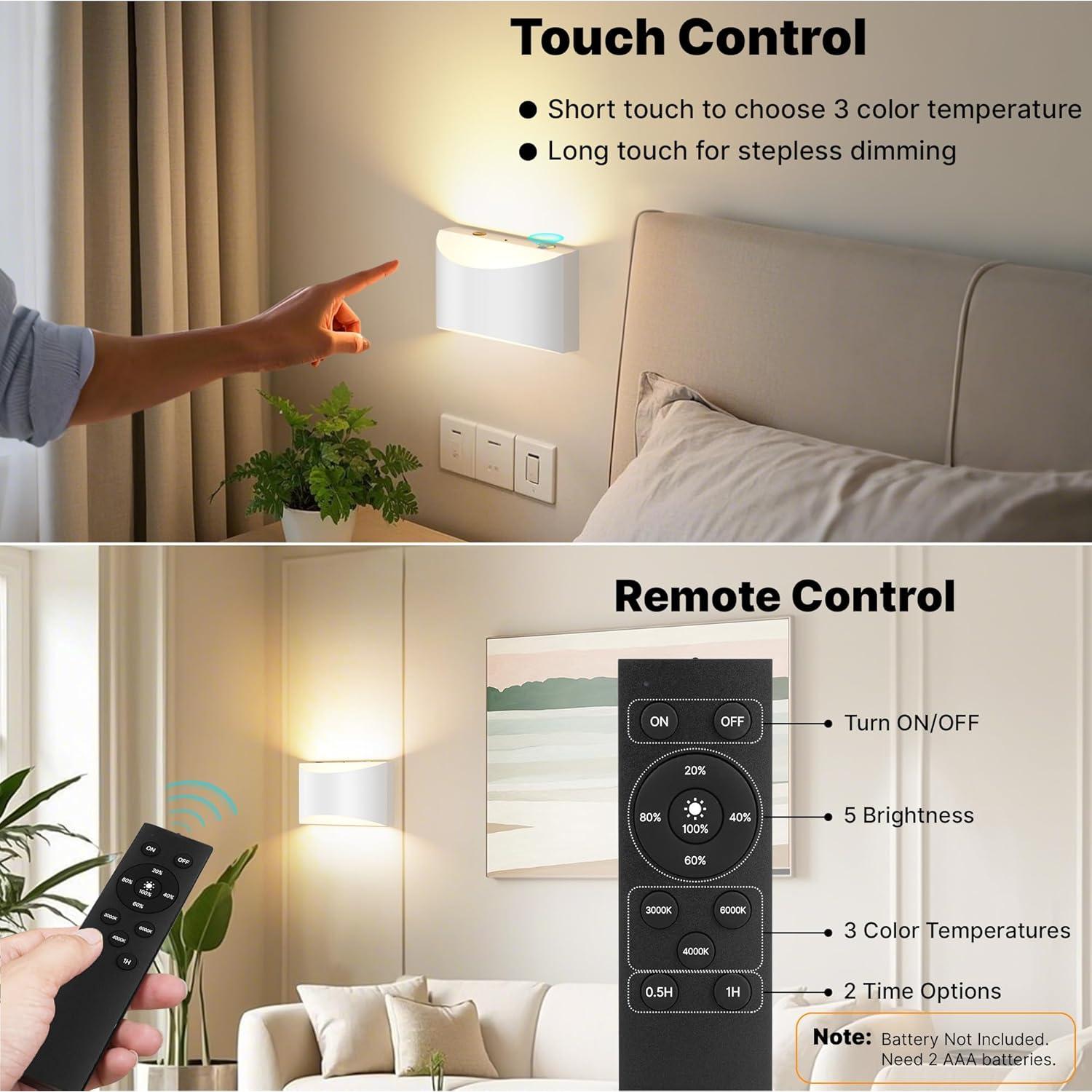 Apliques de Pared Inalámbricos FOLKSMATE Set de 2 Recargables