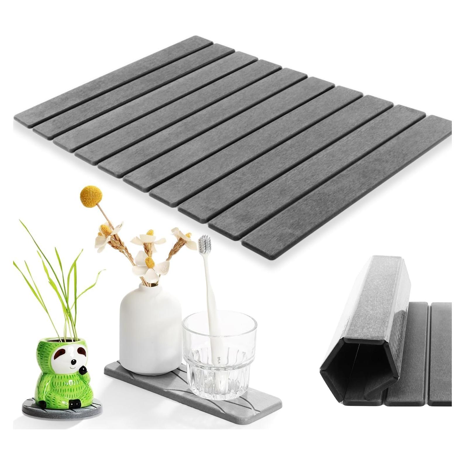 Alfombrilla de Baño de Piedra KvyusFlourish 38x15 cm Gris