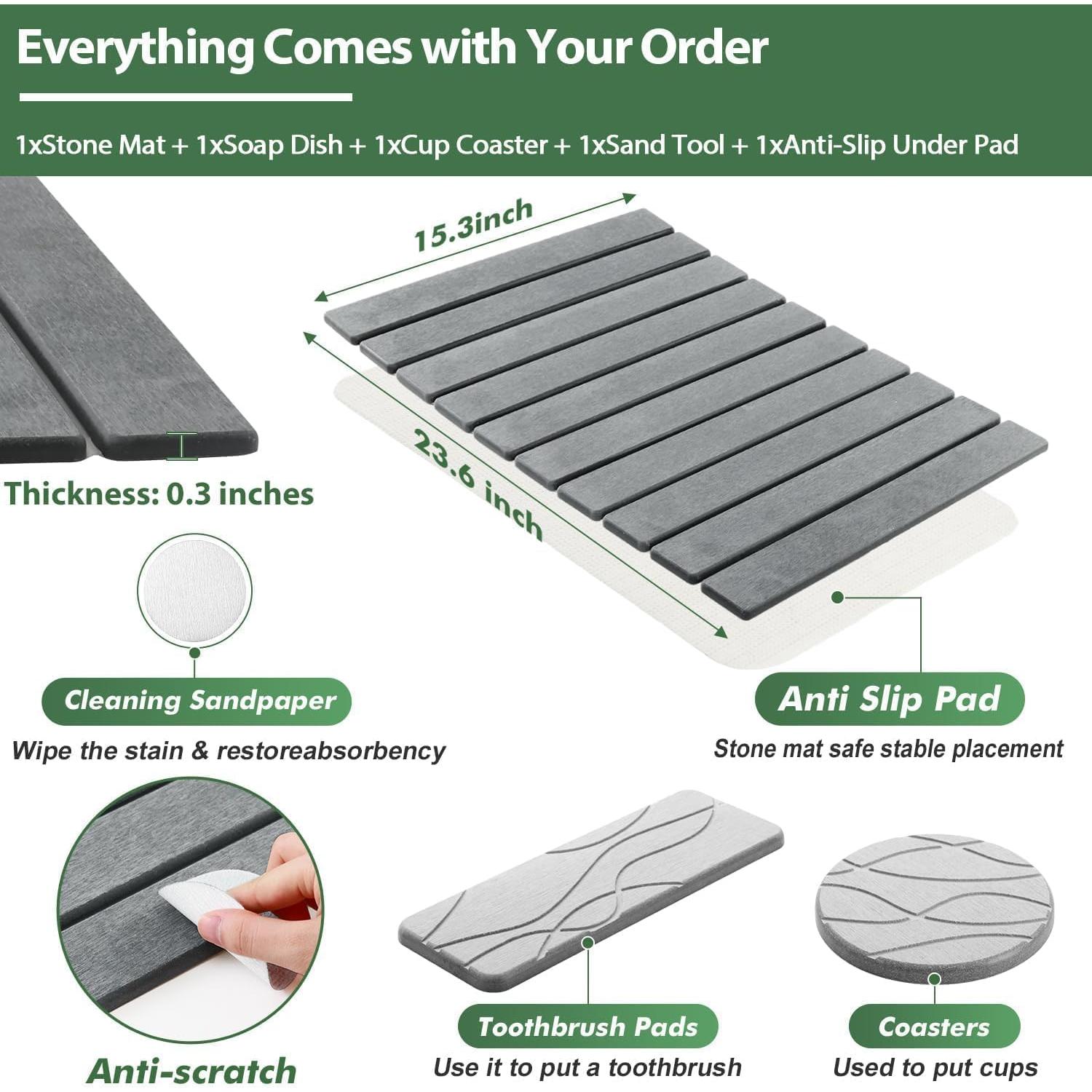 Alfombrilla de Baño de Piedra KvyusFlourish 38x15 cm Gris