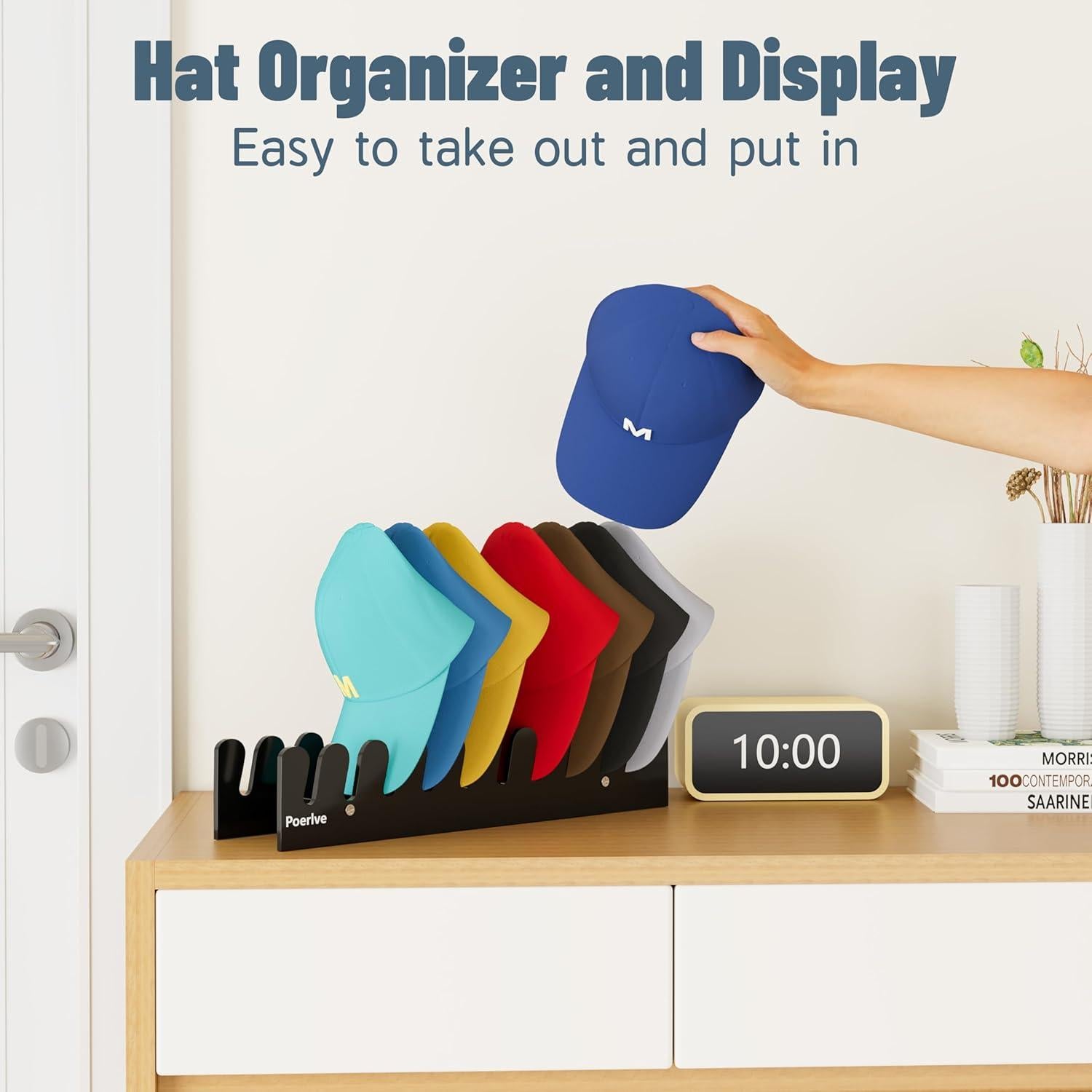 Organizador de Sombreros Poerlve Acrílico Negro 10 Gorras