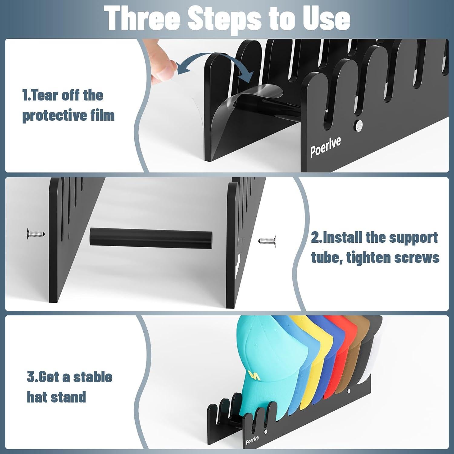 Organizador de Sombreros Poerlve Acrílico Negro 10 Gorras