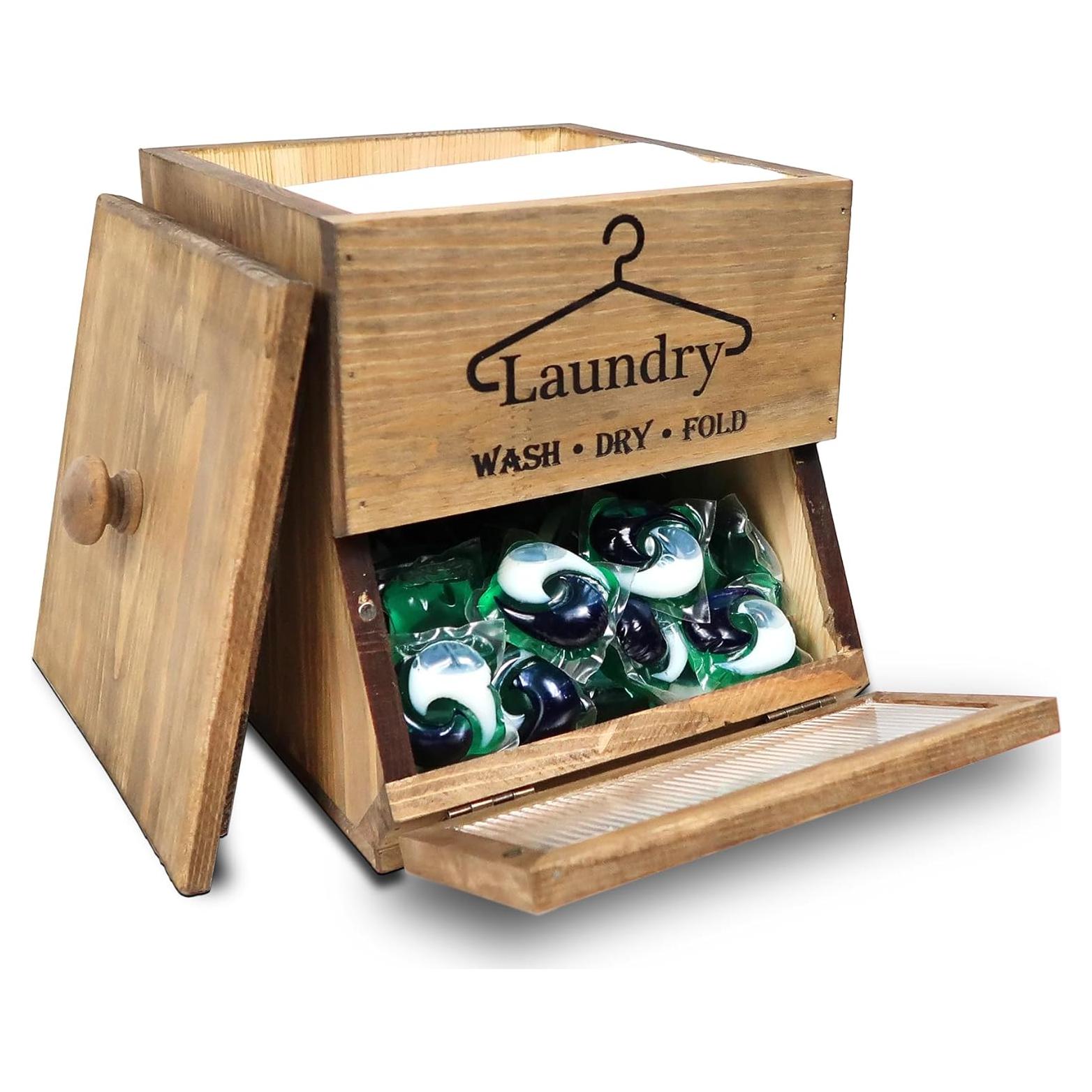 Soporte para cápsulas de lavandería Besuerte - Madera rústica 2 niveles