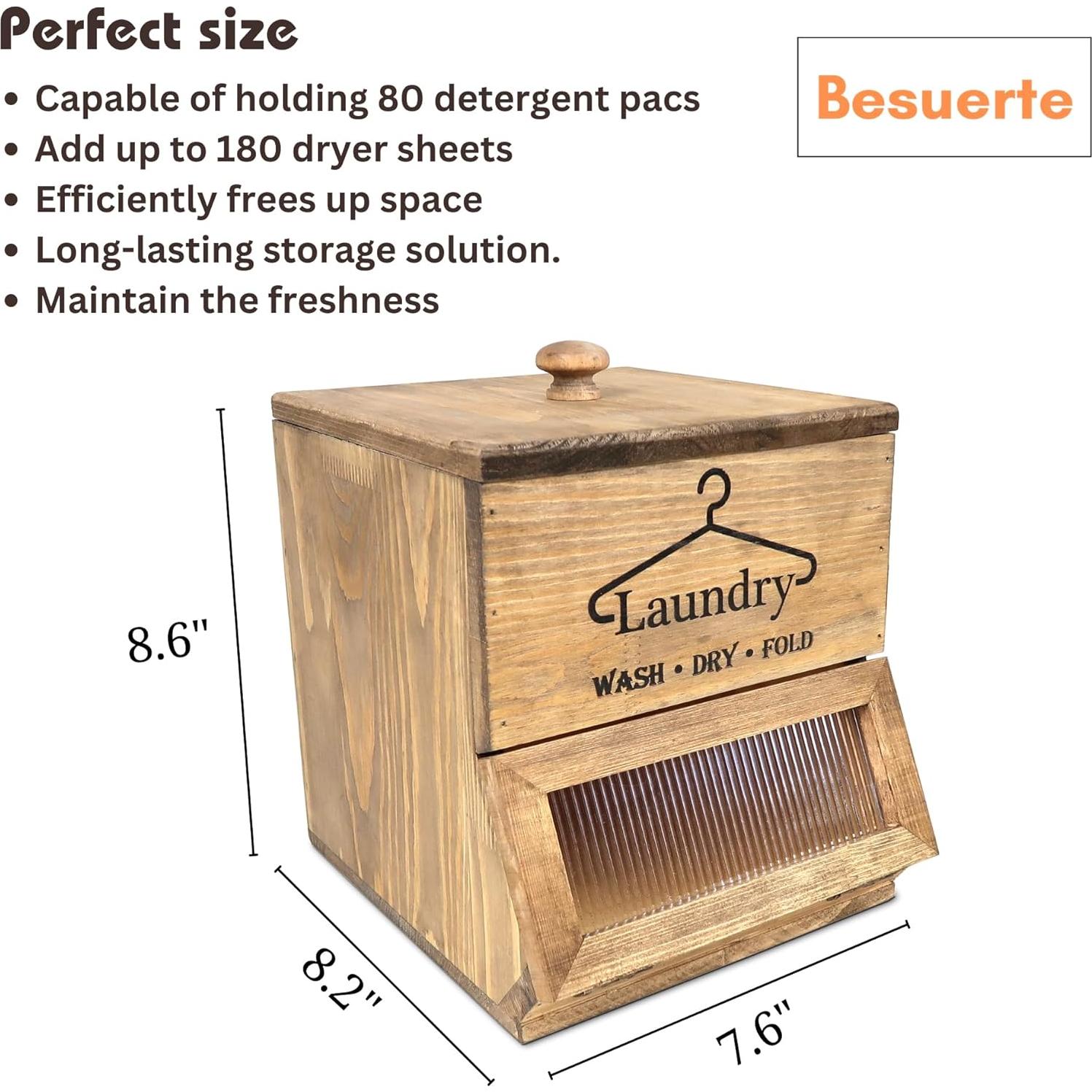 Soporte para cápsulas de lavandería Besuerte - Madera rústica 2 niveles