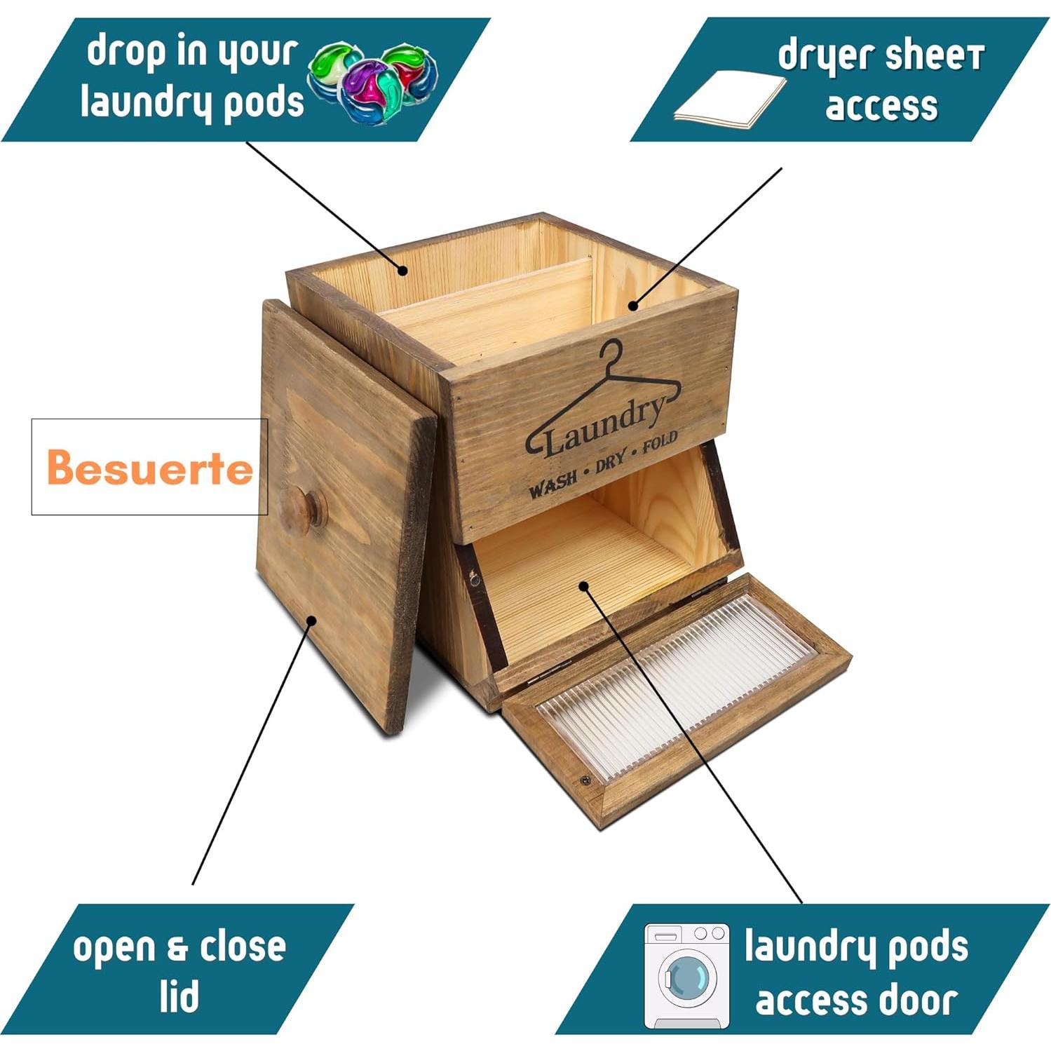 Soporte para cápsulas de lavandería Besuerte - Madera rústica 2 niveles