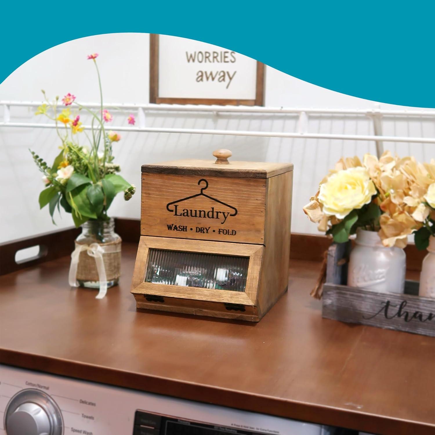 Soporte para cápsulas de lavandería Besuerte - Madera rústica 2 niveles