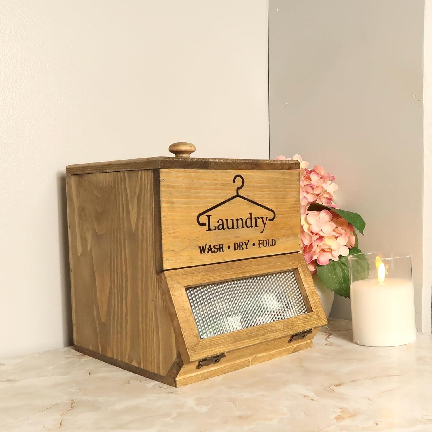 Soporte para cápsulas de lavandería Besuerte - Madera rústica 2 niveles