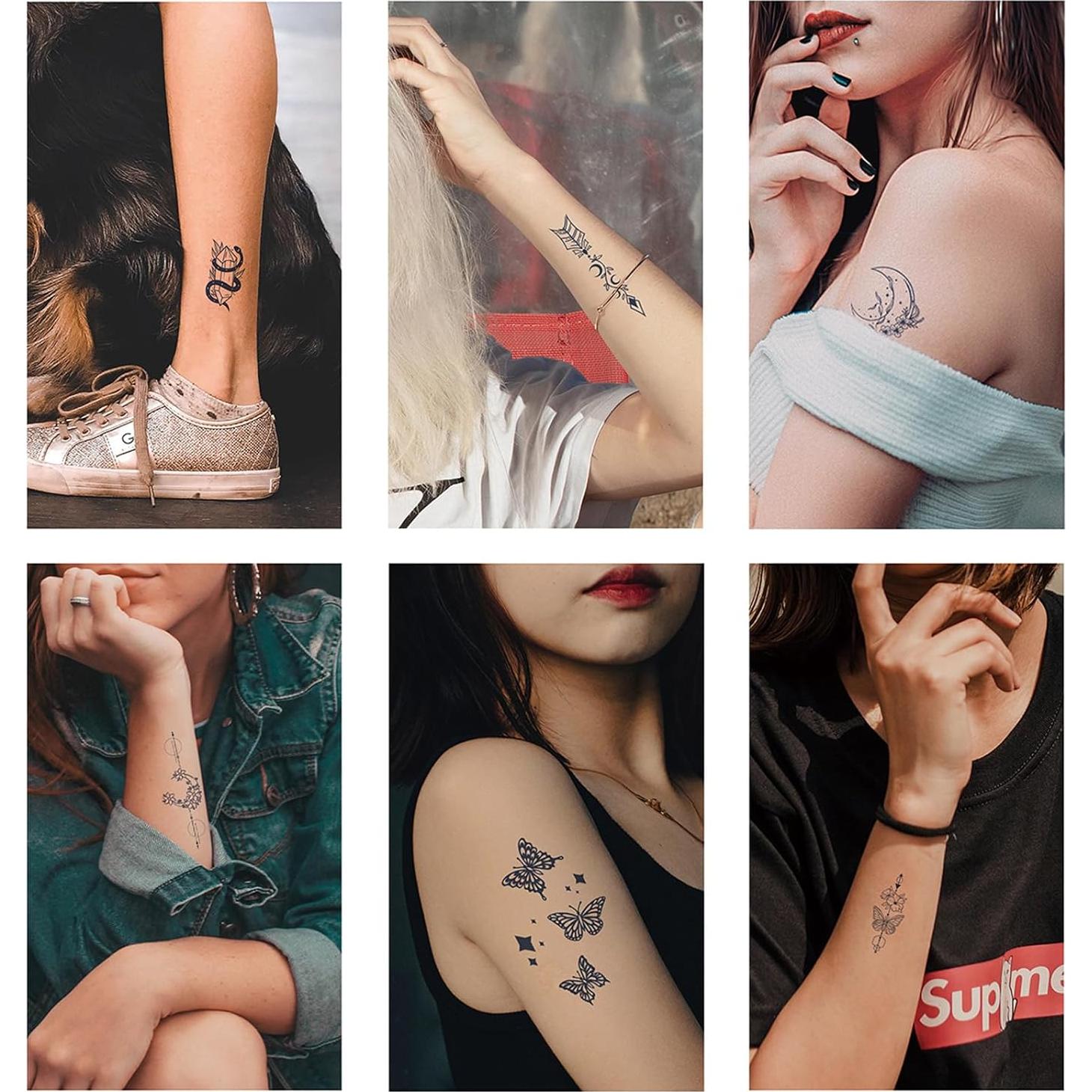 Temporary Tattoos, Small Semi Permanent Fake Tattoo for Adult Women Teen Girl, Realistic, Long Lasting, Waterproof, 12 Sheets Tiny Stickers with Plant Based Ink