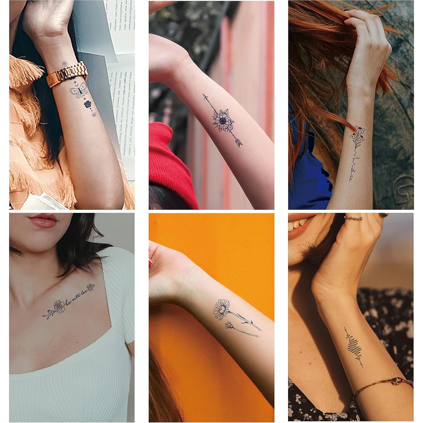 Temporary Tattoos, Small Semi Permanent Fake Tattoo for Adult Women Teen Girl, Realistic, Long Lasting, Waterproof, 12 Sheets Tiny Stickers with Plant Based Ink