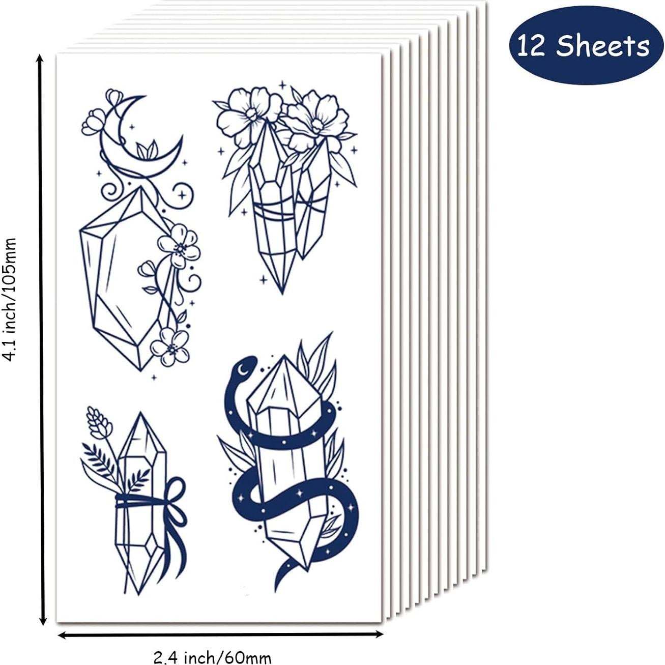 Temporary Tattoos, Small Semi Permanent Fake Tattoo for Adult Women Teen Girl, Realistic, Long Lasting, Waterproof, 12 Sheets Tiny Stickers with Plant Based Ink