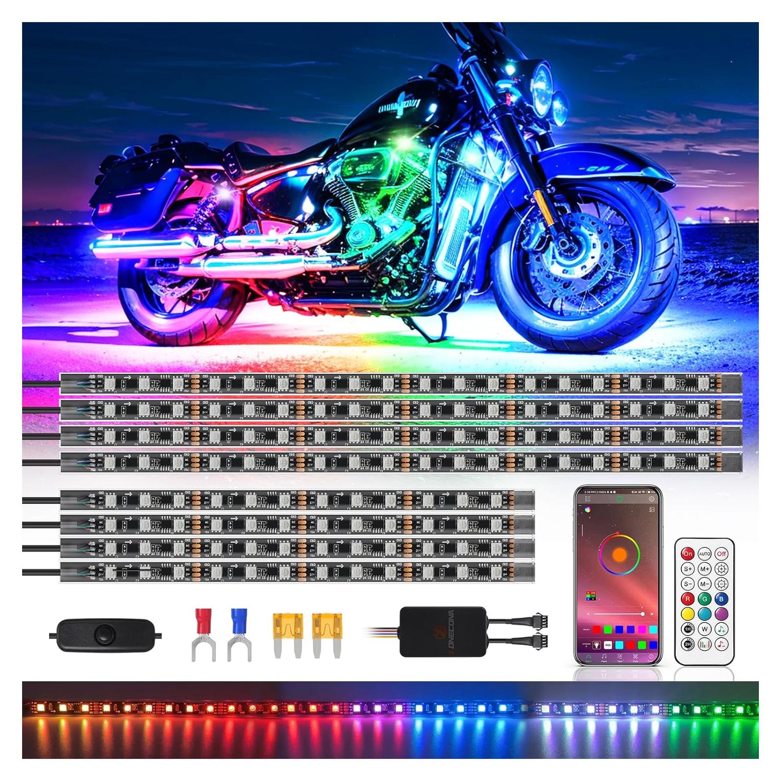 Kit de Luces LED para Motocicleta ZONECONA 8PCS RGB+IC