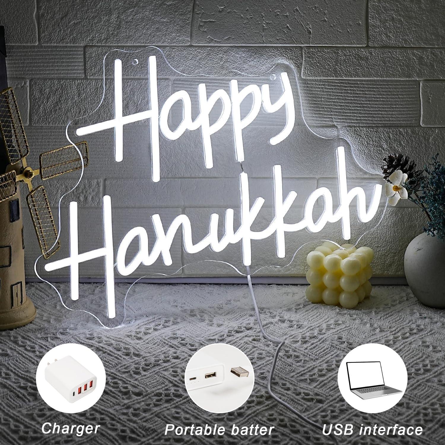 Letrero de Neón Feliz Janucá LED 42x29 cm Decoración Religiosa