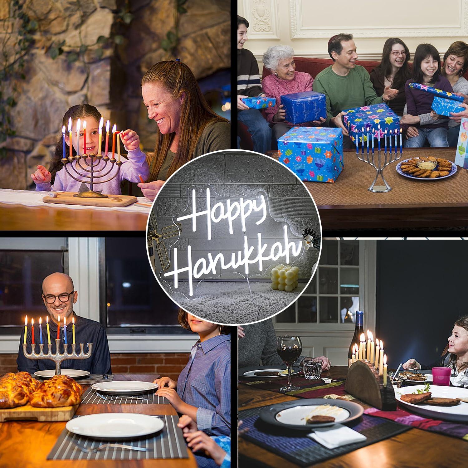 Letrero de Neón Feliz Janucá LED 42x29 cm Decoración Religiosa