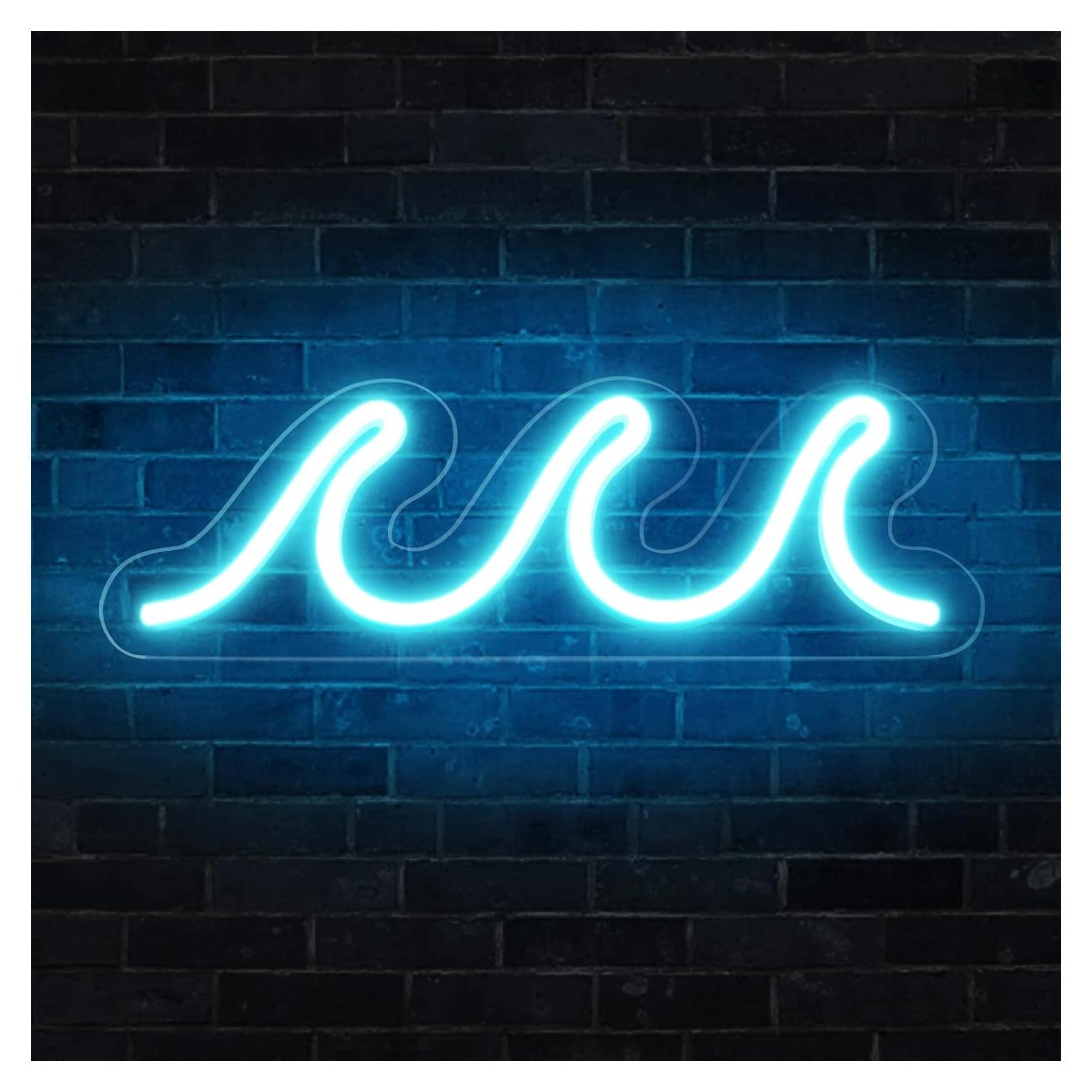 Cartel de Neón LED Ola Azul Hielo Star Island 34.8x12.4cm