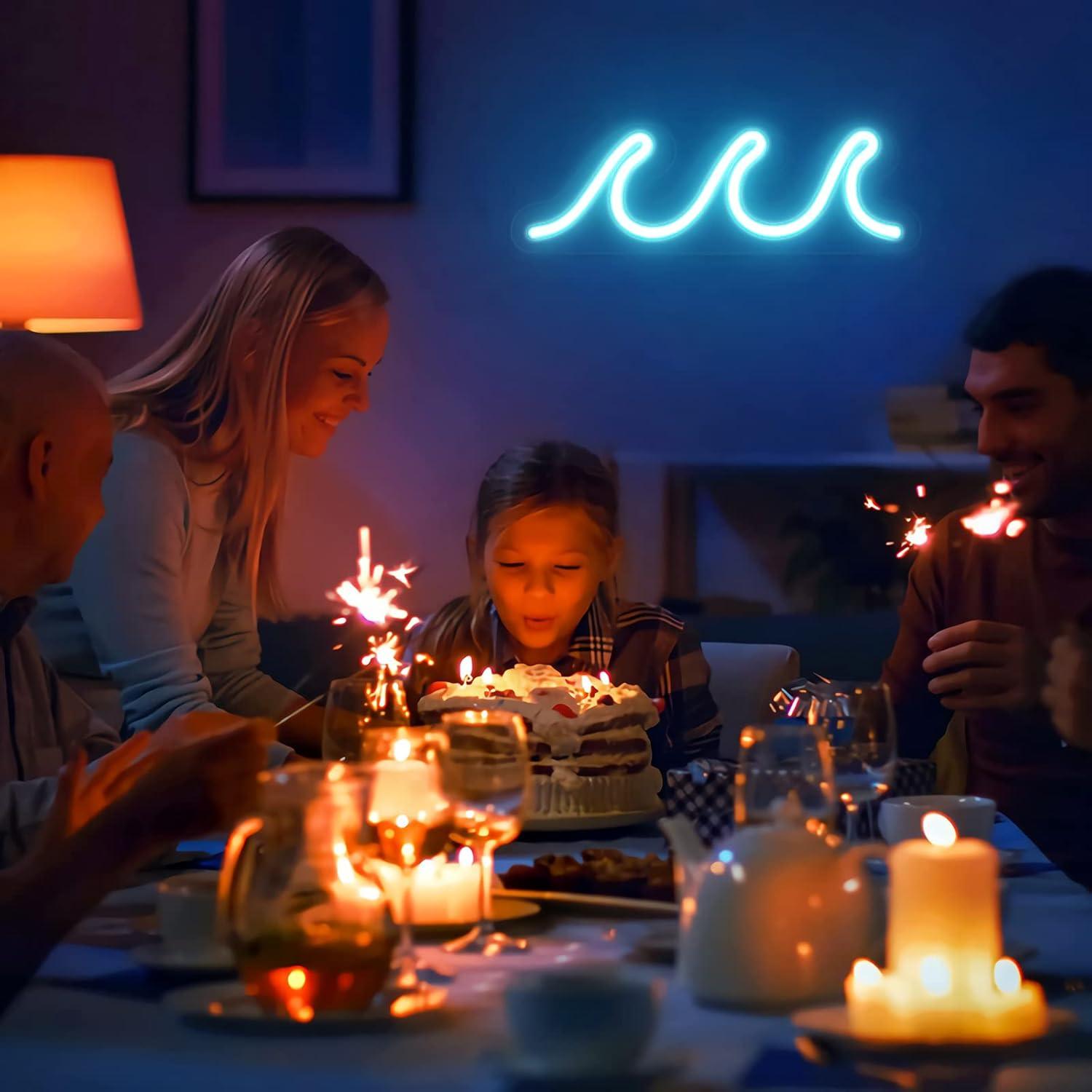 Cartel de Neón LED Ola Azul Hielo Star Island 34.8x12.4cm