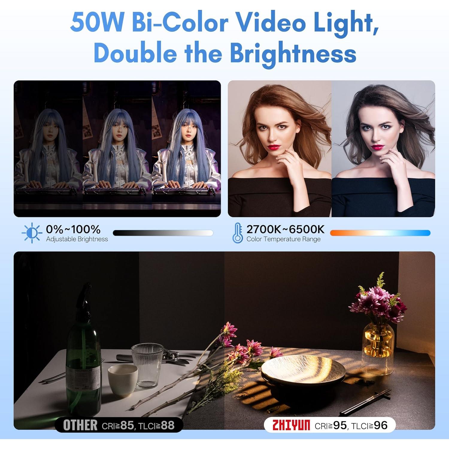 ZHIYUN CX50 Luz de Video LED 50W Bi-Color 2700K-6500K