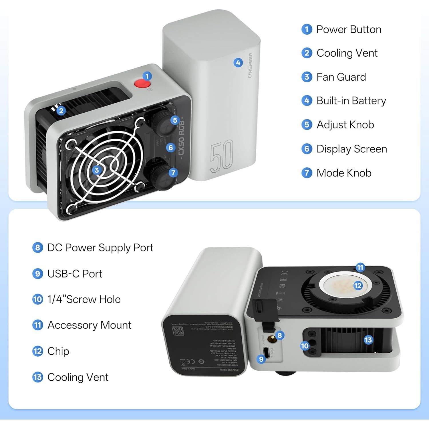 ZHIYUN CX50 Luz de Video LED 50W Bi-Color 2700K-6500K