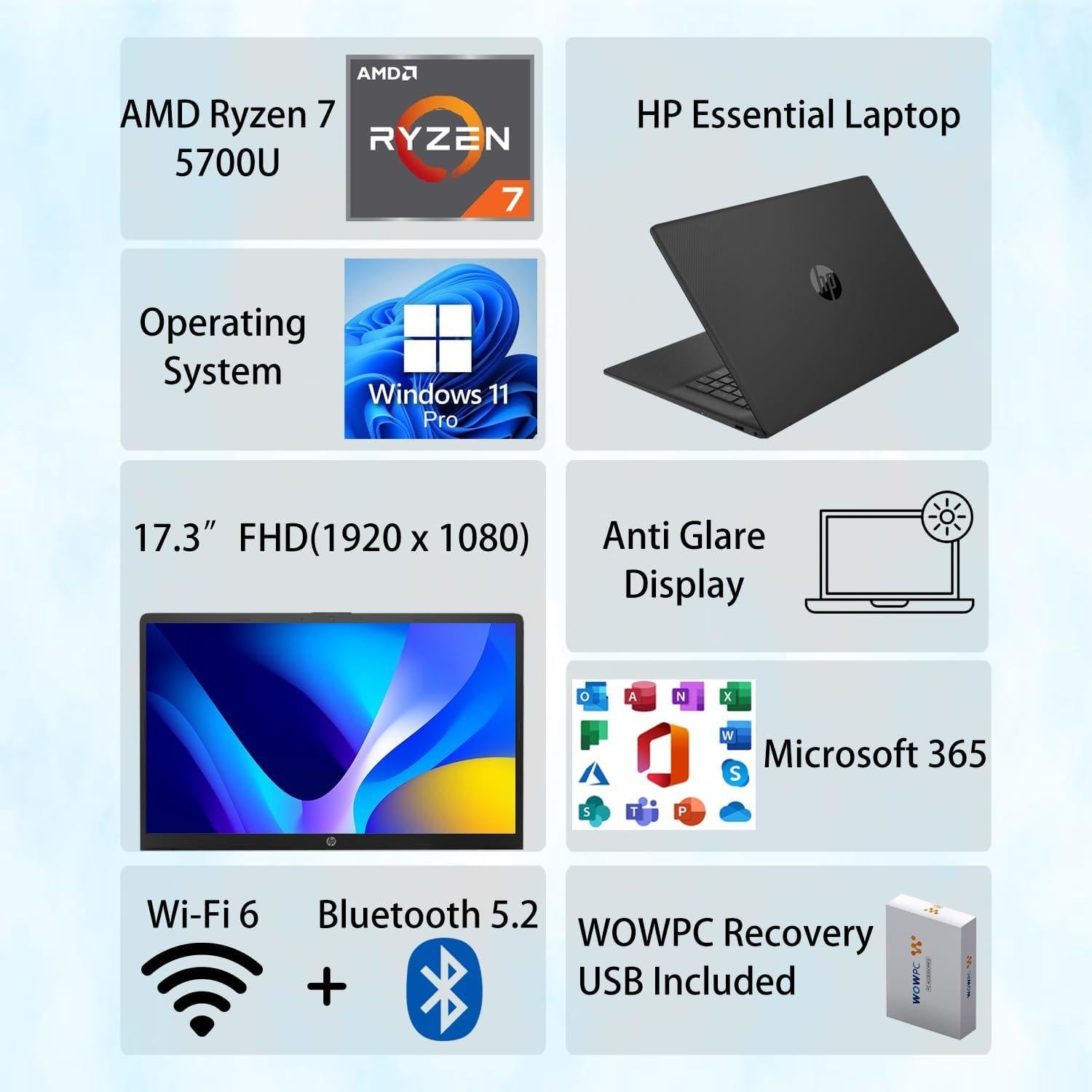 Laptop HP 17.3" FHD Antirreflejo Ryzen 7 64GB RAM 2TB SSD