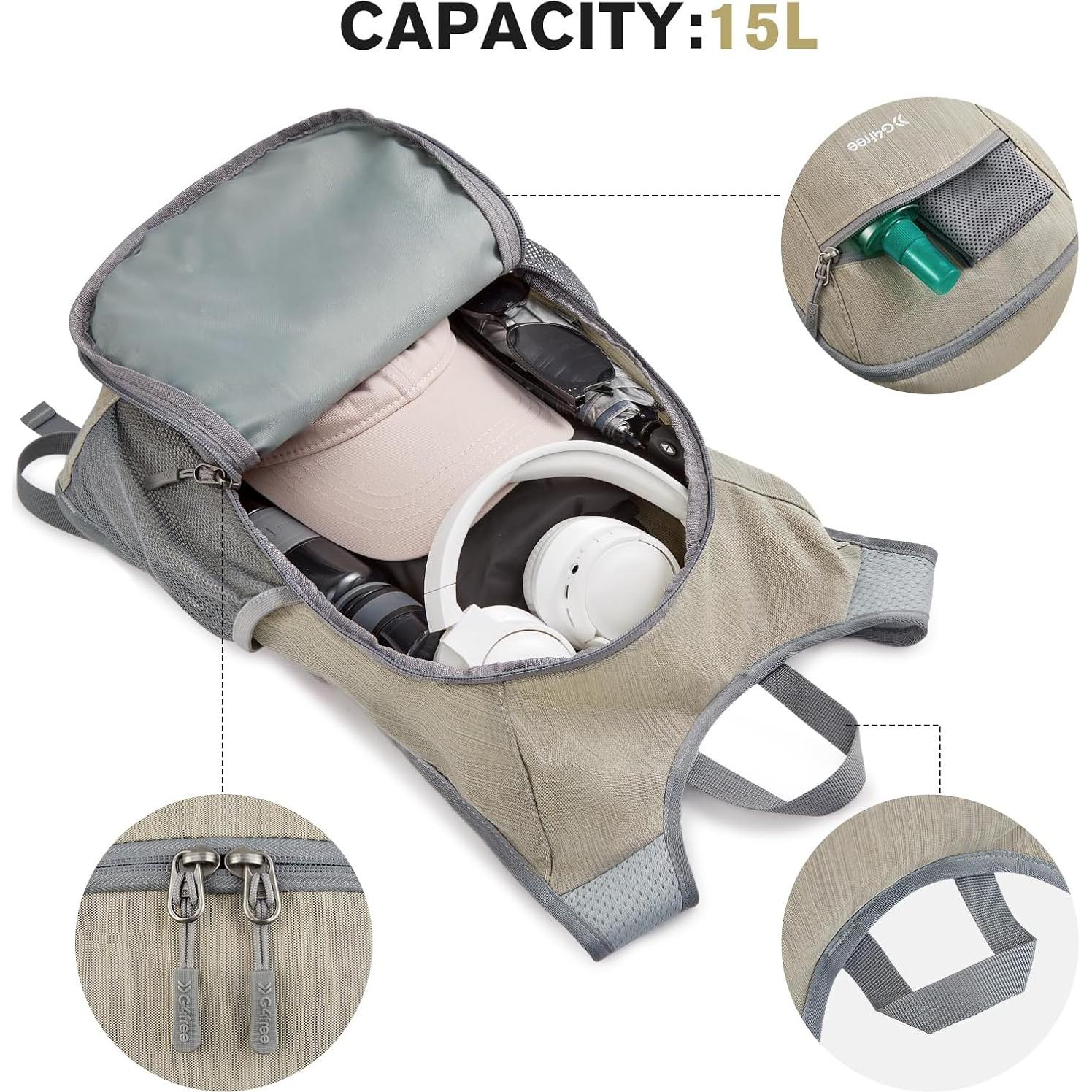 Mochila de Senderismo Plegable G4Free 15L Beige Impermeable