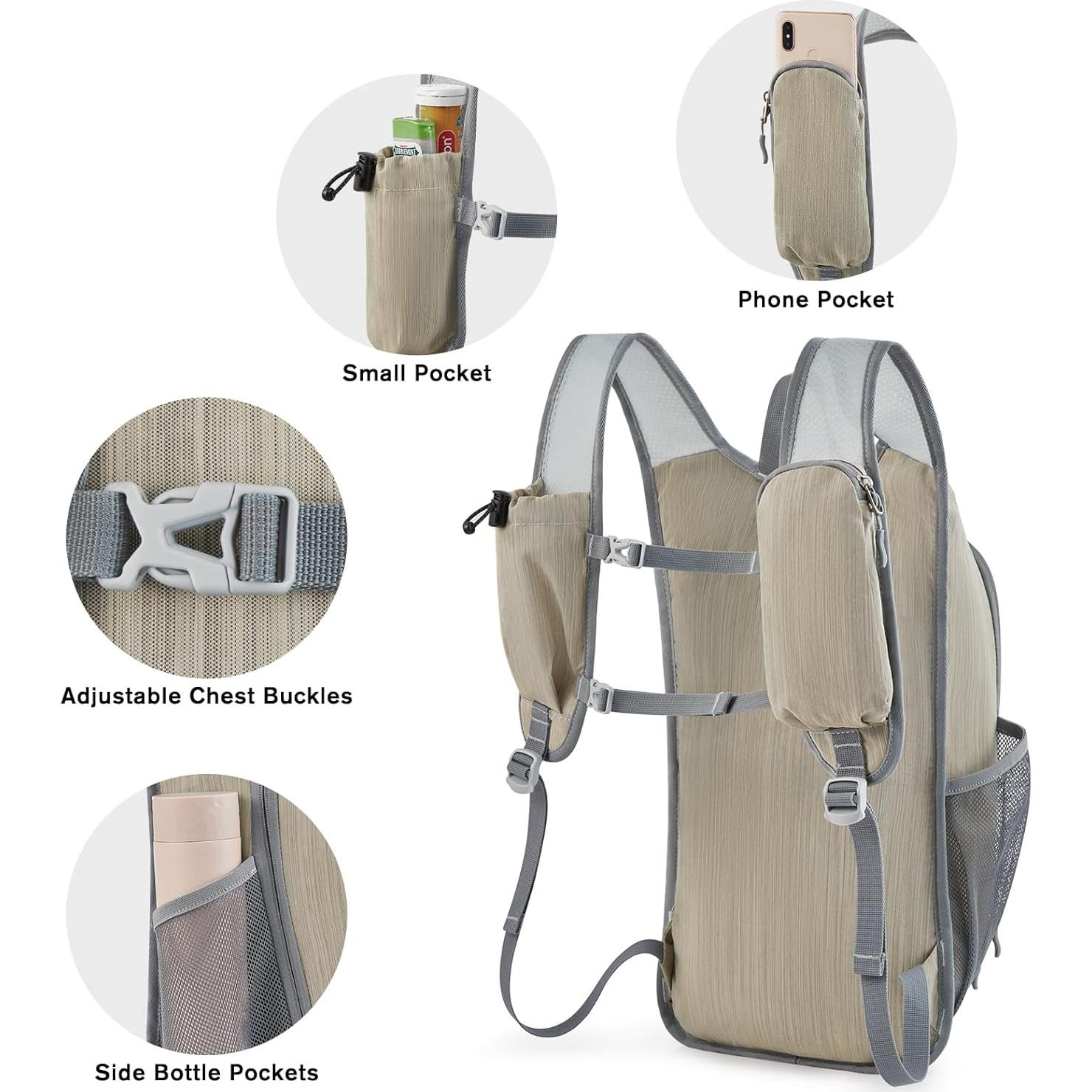 Mochila de Senderismo Plegable G4Free 15L Beige Impermeable