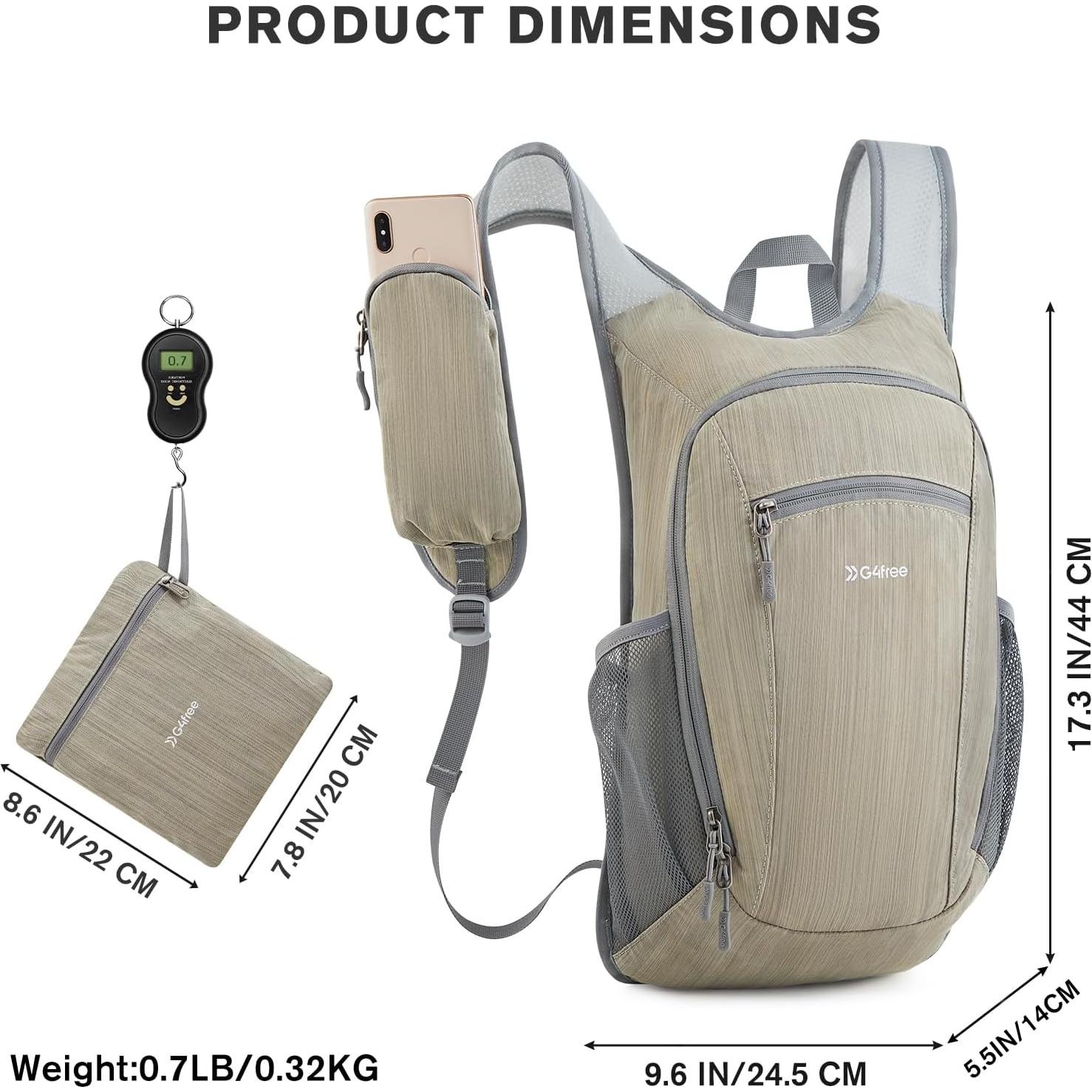 Mochila de Senderismo Plegable G4Free 15L Beige Impermeable