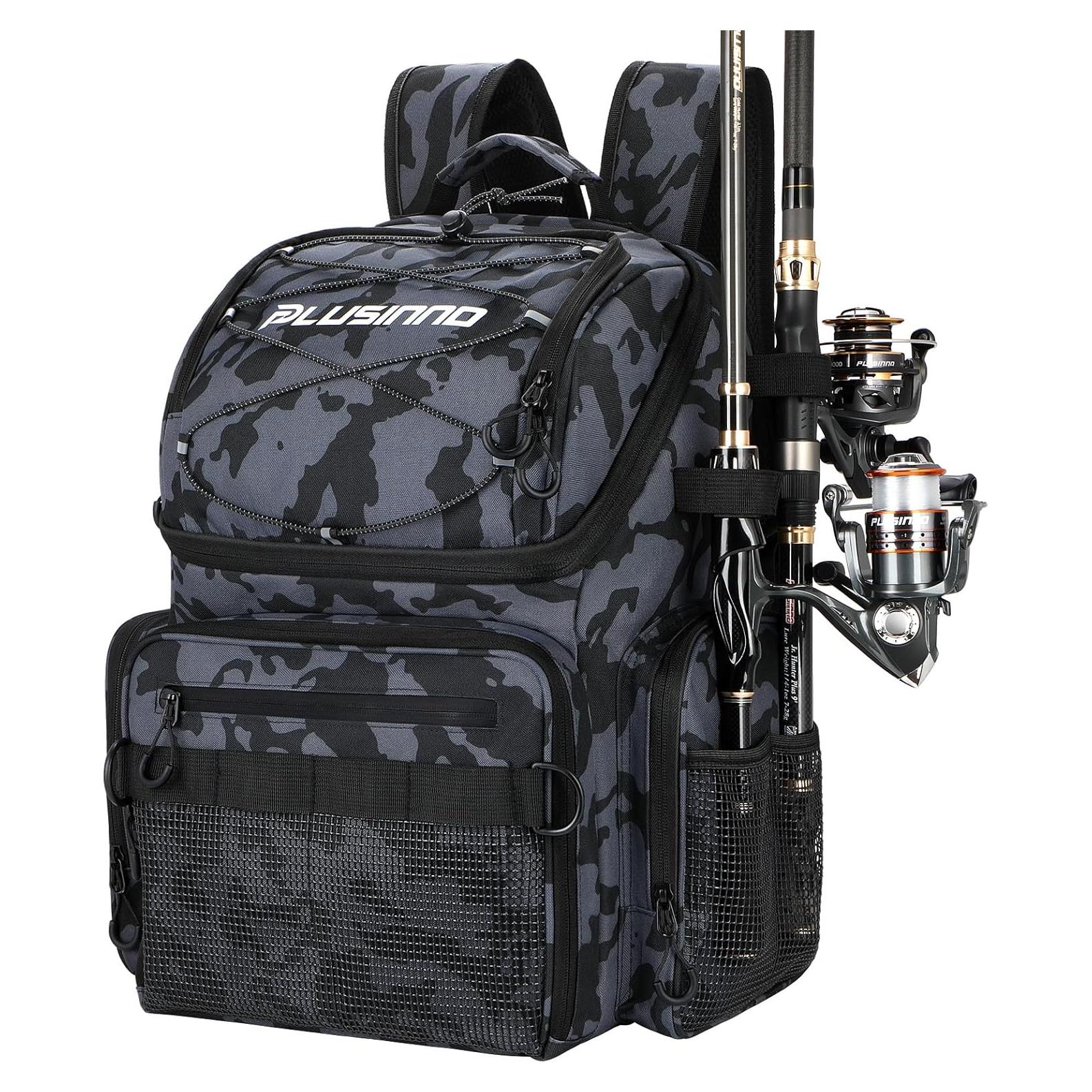 Mochila de Pesca PLUSINNO 45L con Nevera y Soportes para Cañas