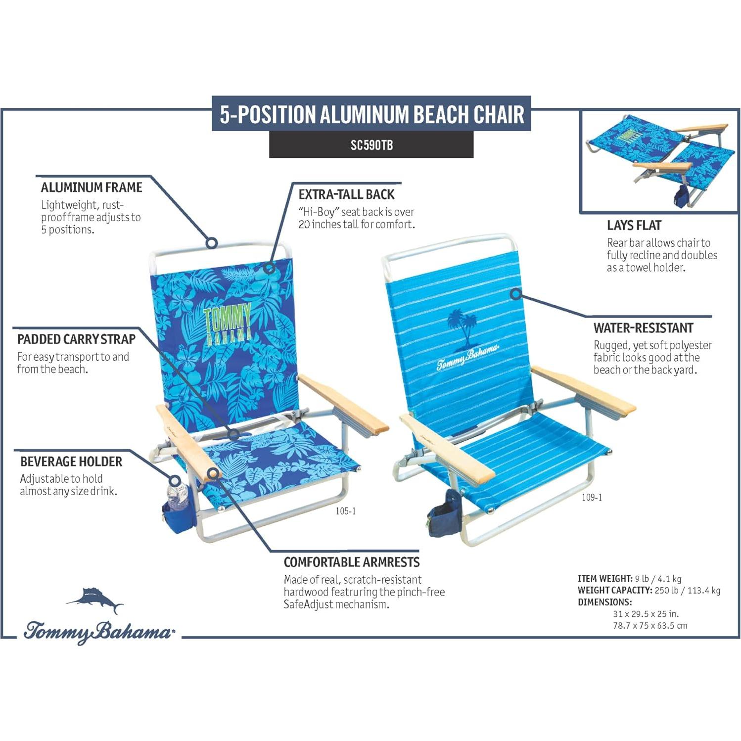 Silla de Playa Tommy Bahama 5 Posiciones con Portavasos