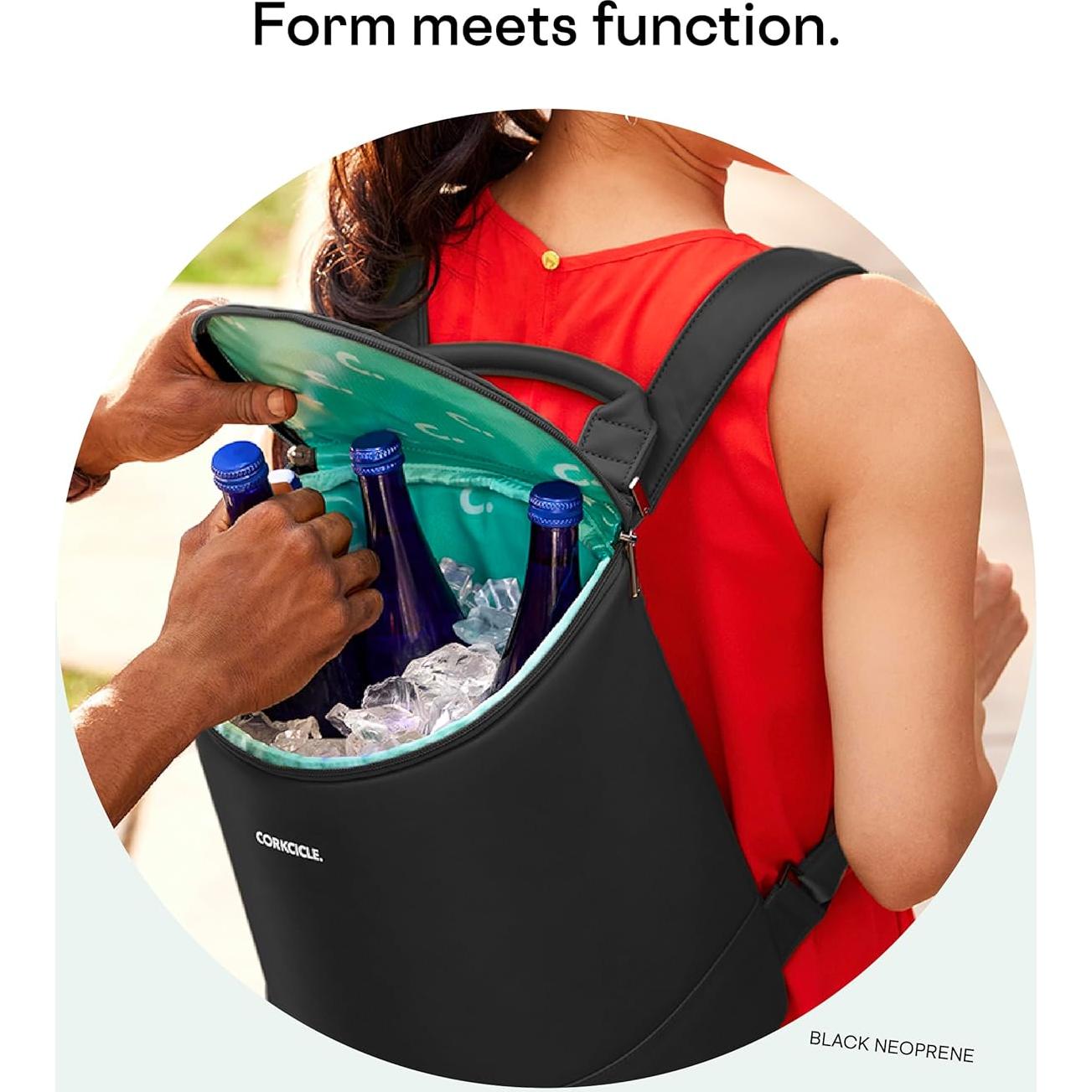 Mochila Cooler Aislada Corkcicle Eola Neopreno Negro 2 Botellas