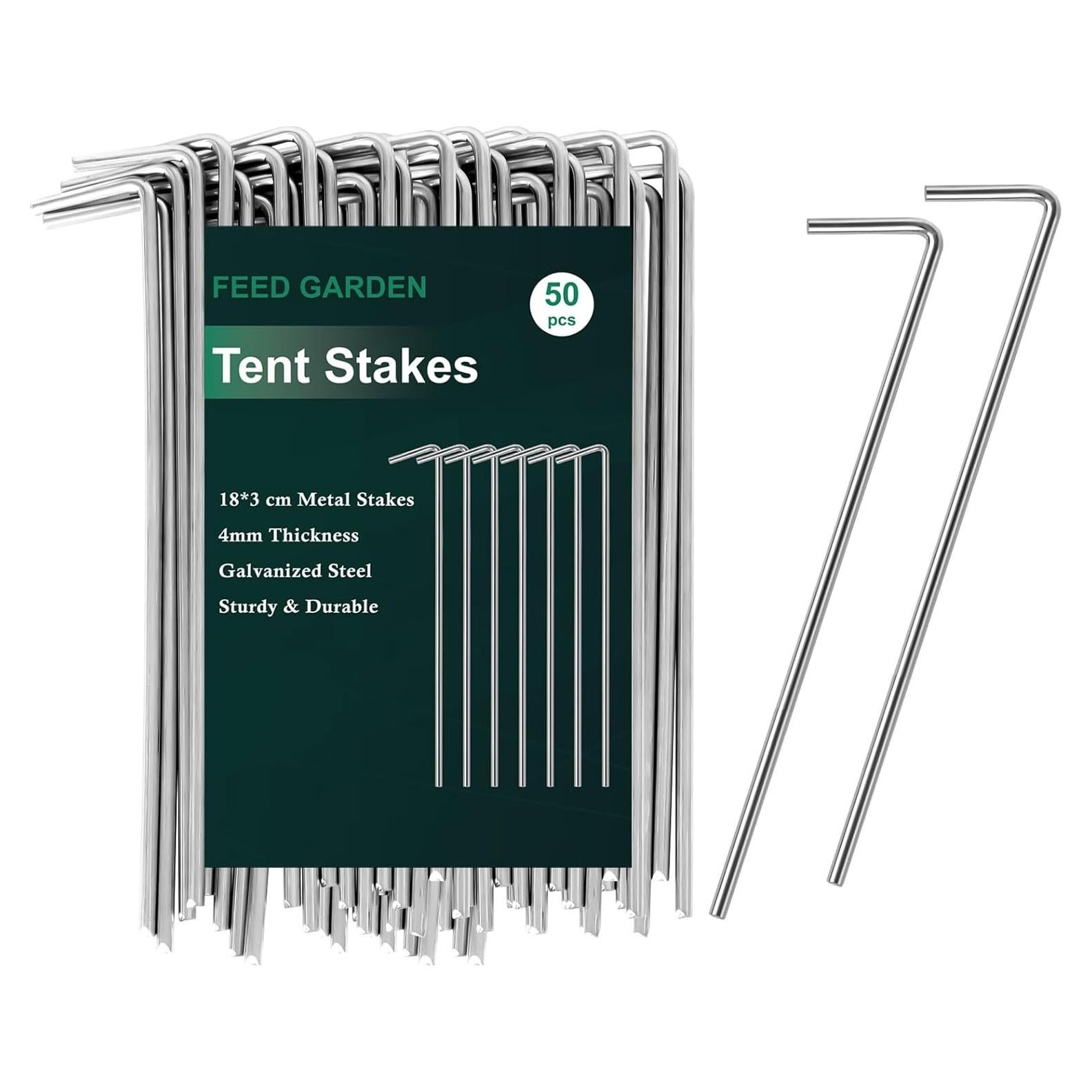 Estacas de Tienda FEED GARDEN 50 Piezas Metal 18 cm Alta Resistencia