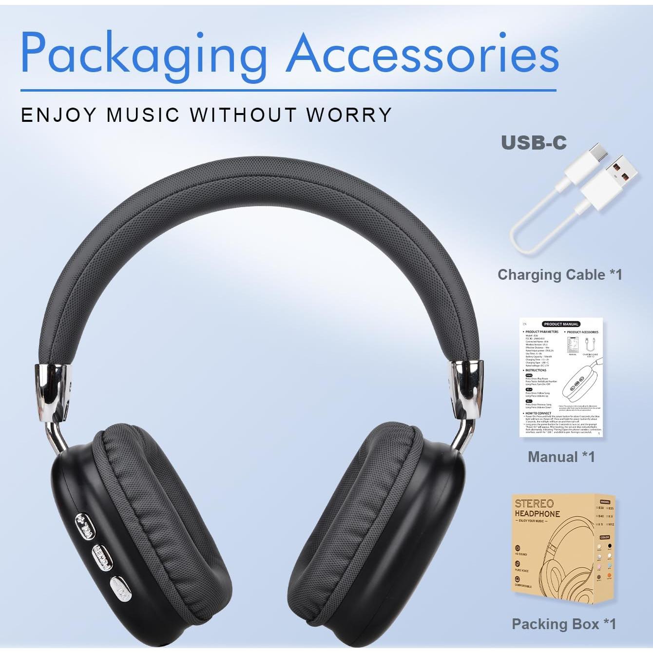 Auriculares Inalámbricos Bluetooth AYI B36 Over Ear HiFi Negro