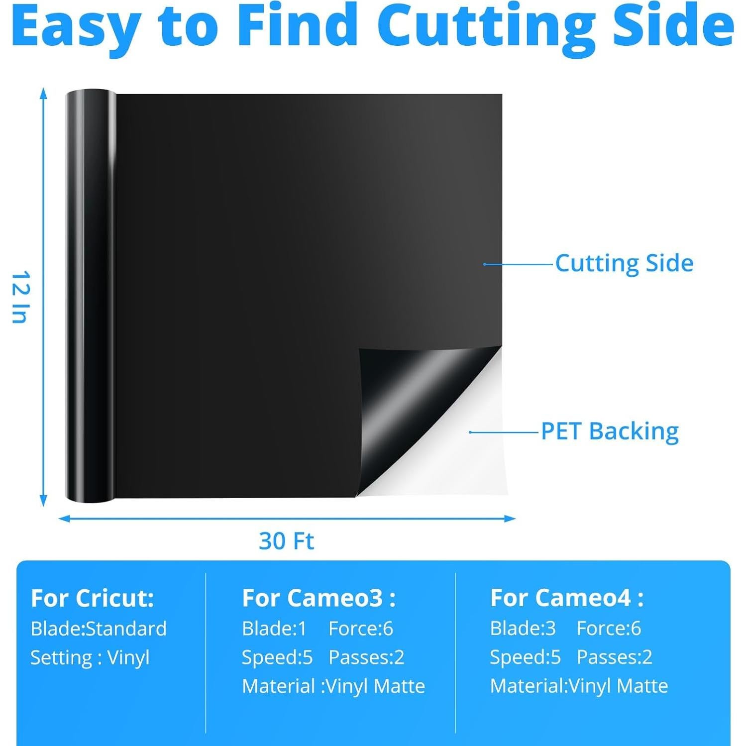 Vinilo Permanente Negro HTVRONT 30.48 cm x 9.14 m para Cricut