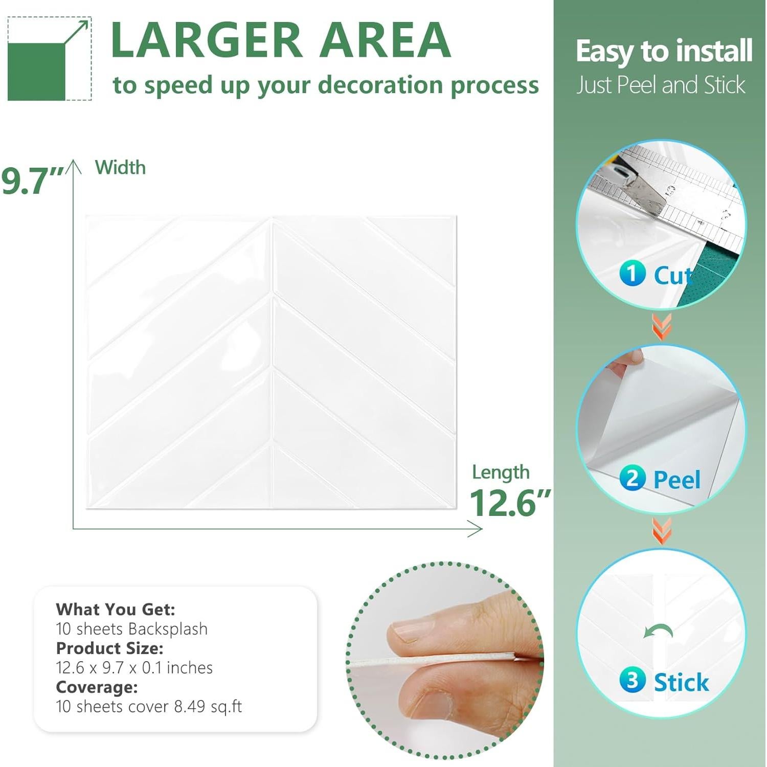 Azulejos Autoadhesivos STICKGOO Espiga 10 Hojas 32x24.6cm Blanco